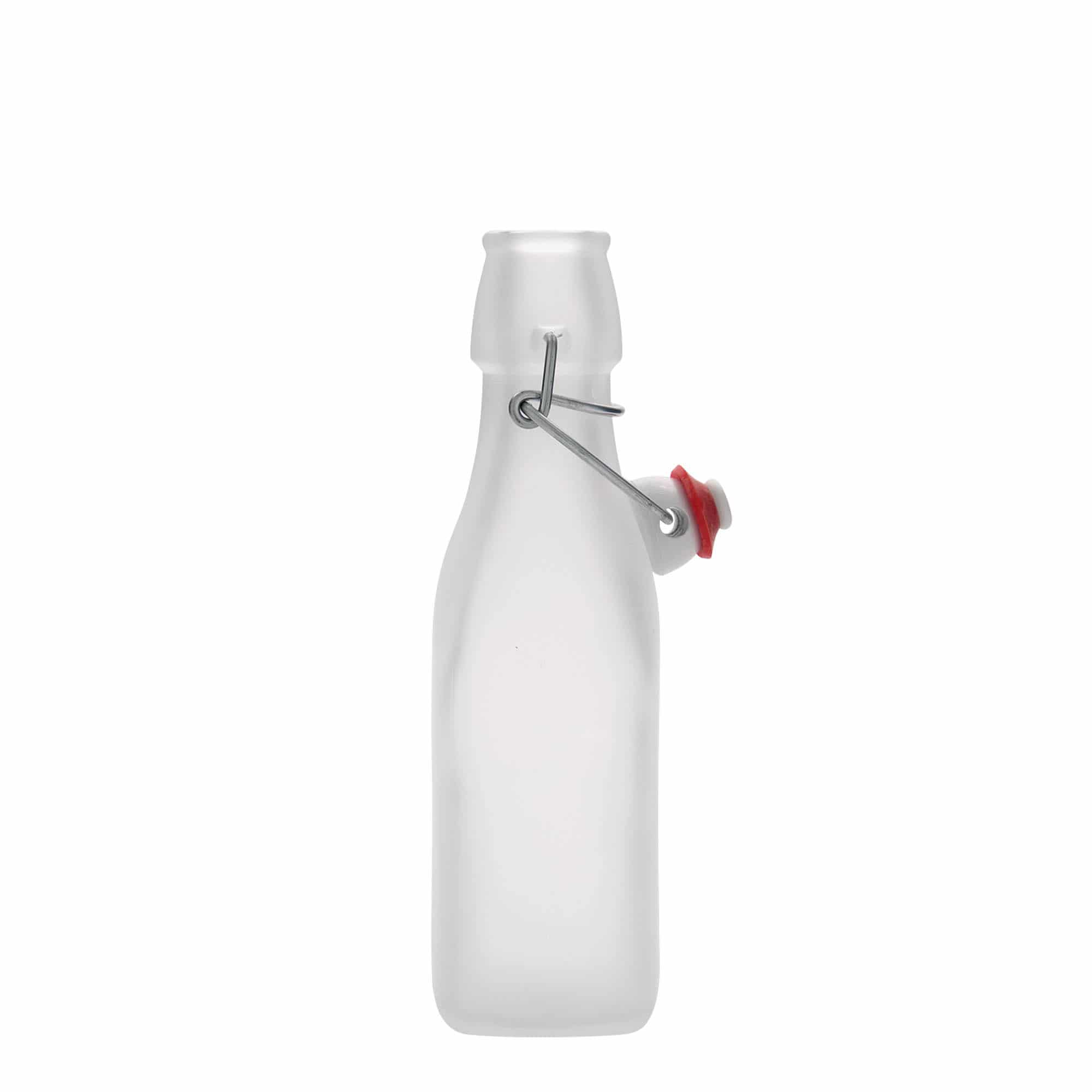250 ml stikla pudele 'Swing, kvadrātveida, balta, atvere: aizbīdņa aizdare