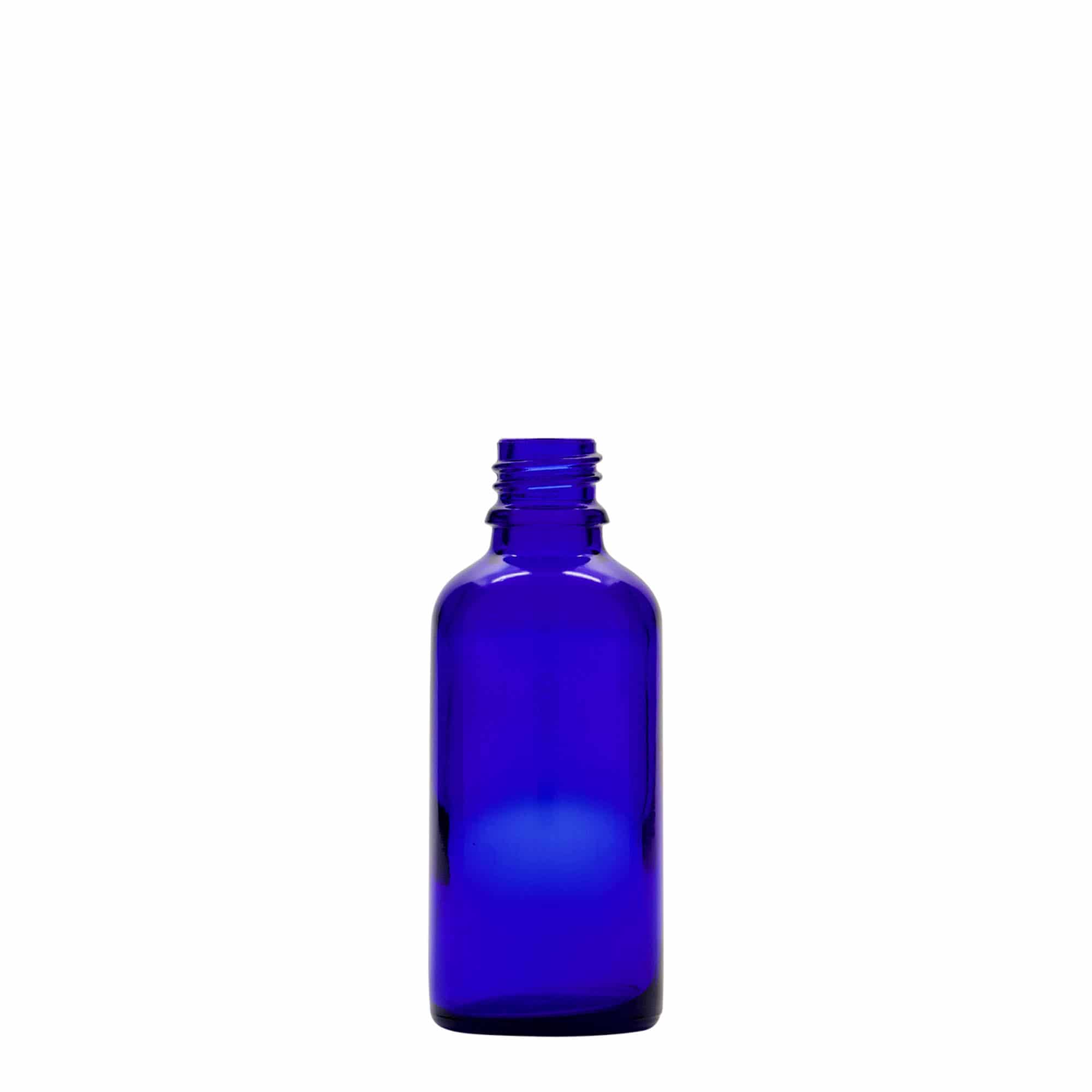 50 ml pilināšanas pudelīte medicīniskiem nolūkiem, stikls, karaliski zils-sarkans, atvere: DIN 18