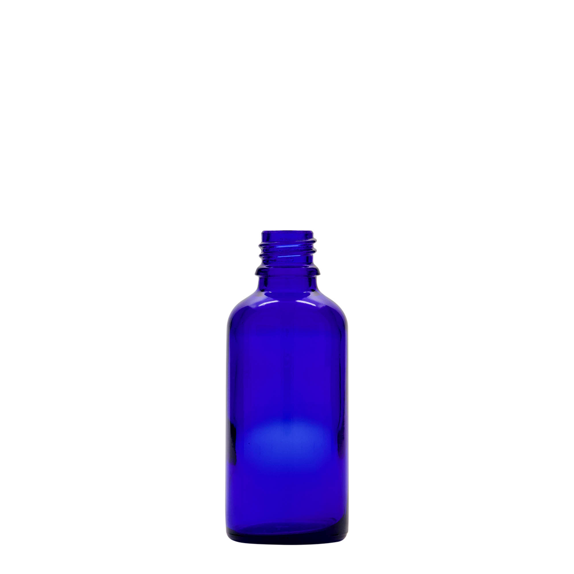 50 ml pilināšanas pudelīte medicīniskiem nolūkiem, stikls, karaliski zils-sarkans, atvere: DIN 18