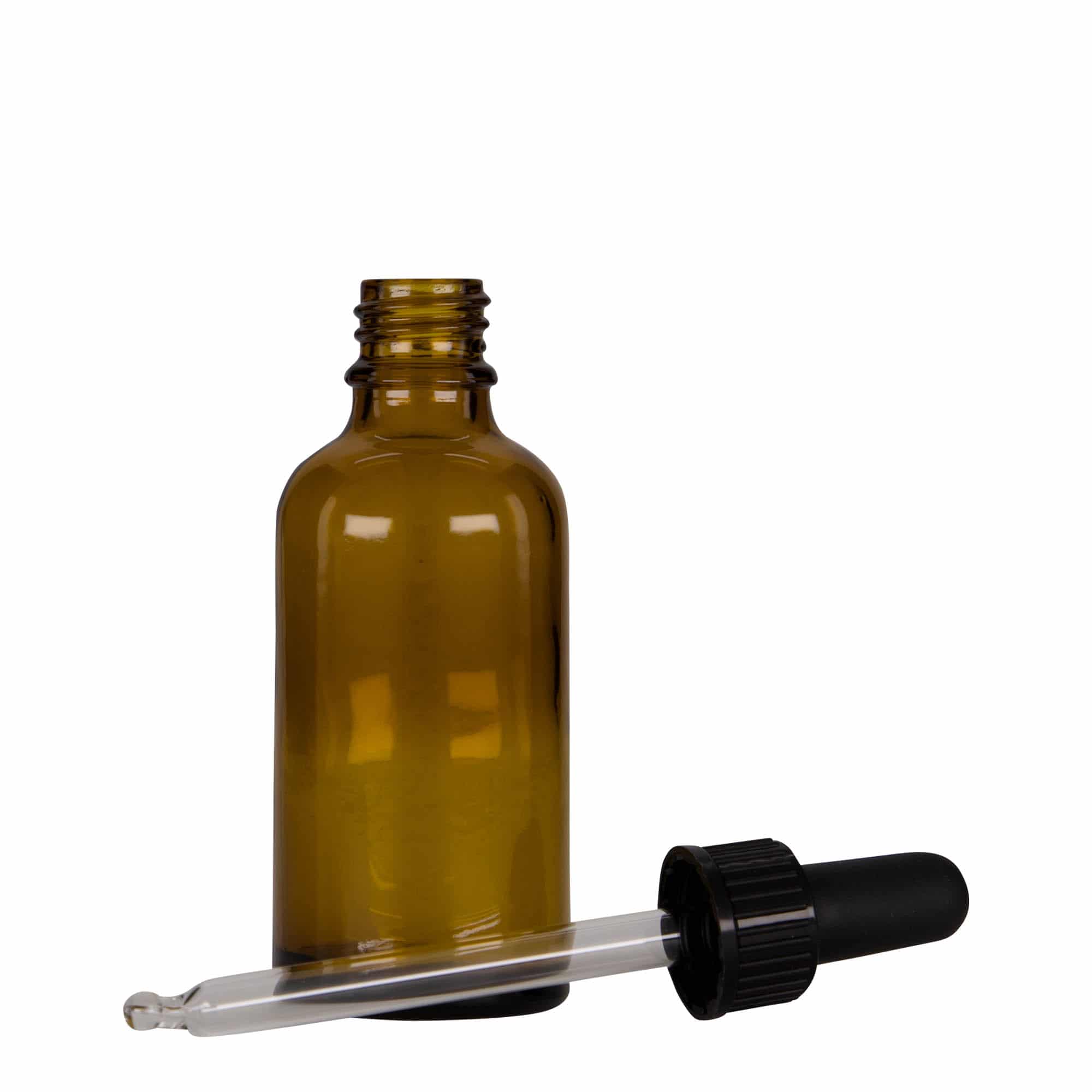 50 ml zāļu pudelīte ar pipeti, stikla, brūna/melna, aizdare: DIN 18