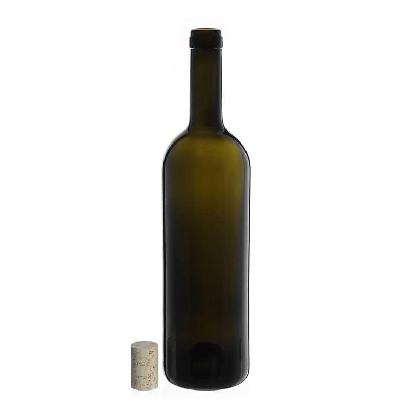 750 ml vīna pudele 'Golia', antīki zaļa, aizdare: korķis