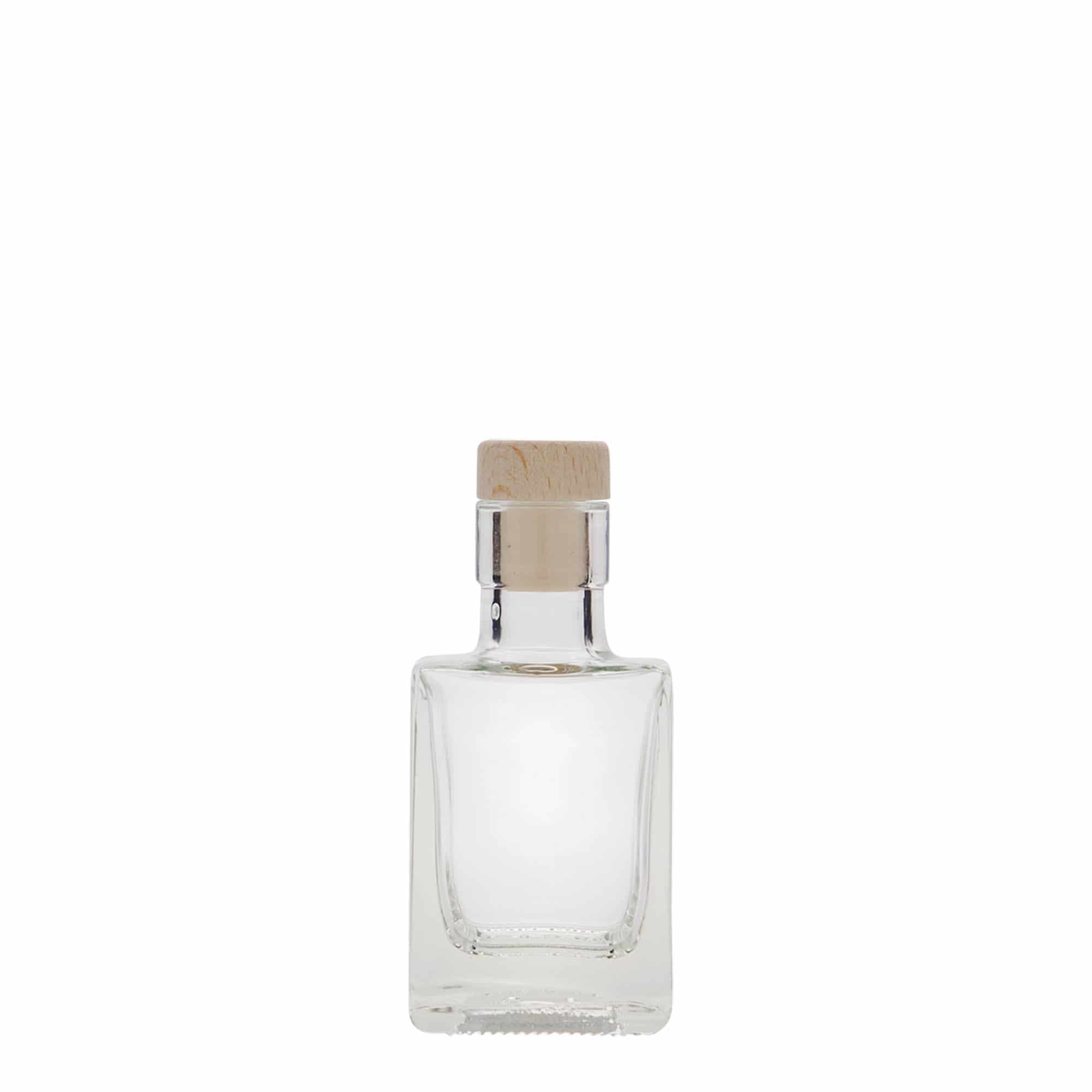 50 ml stikla pudele 'Cube', kvadrātiska, atvere: korķis