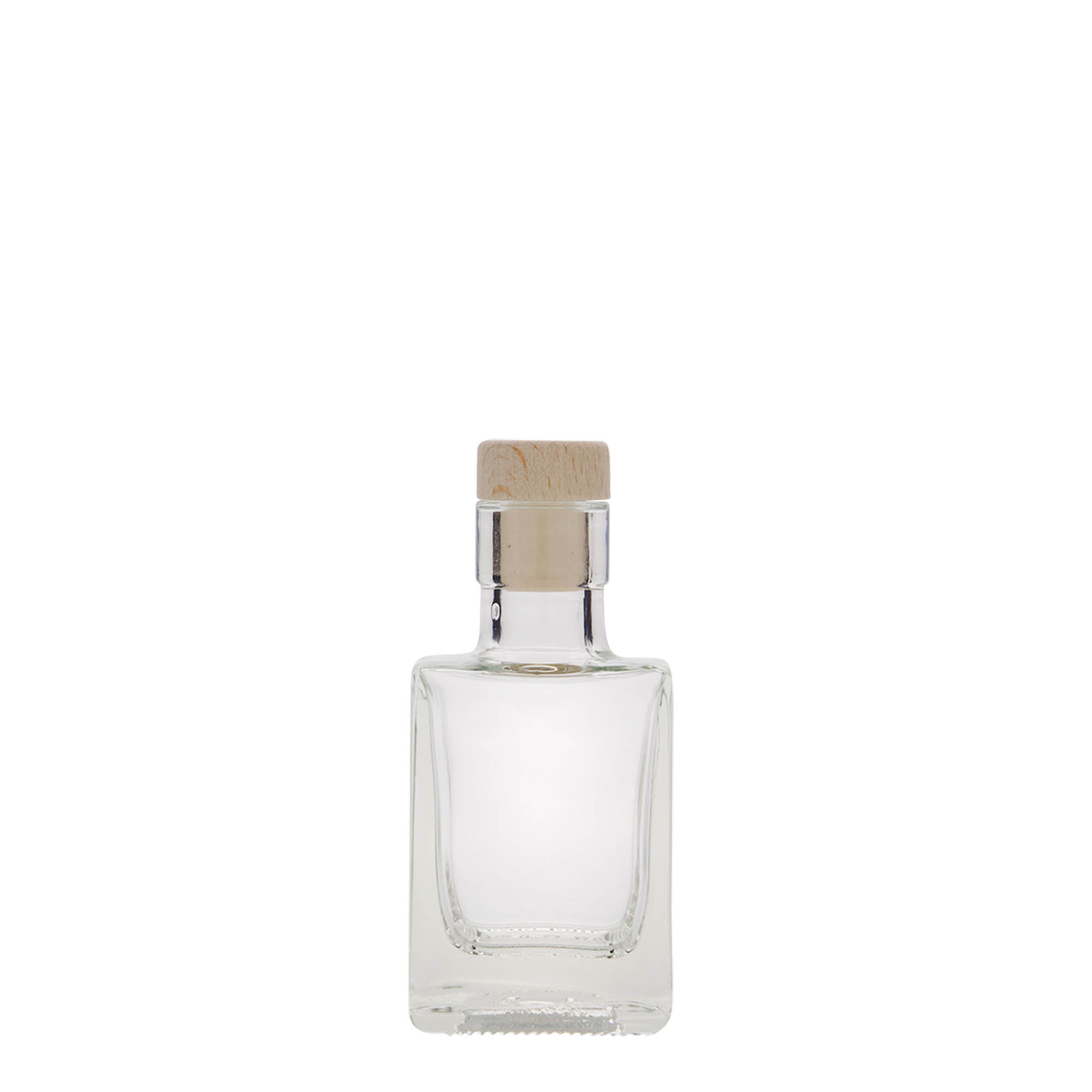 50 ml stikla pudele 'Cube', kvadrātiska, atvere: korķis