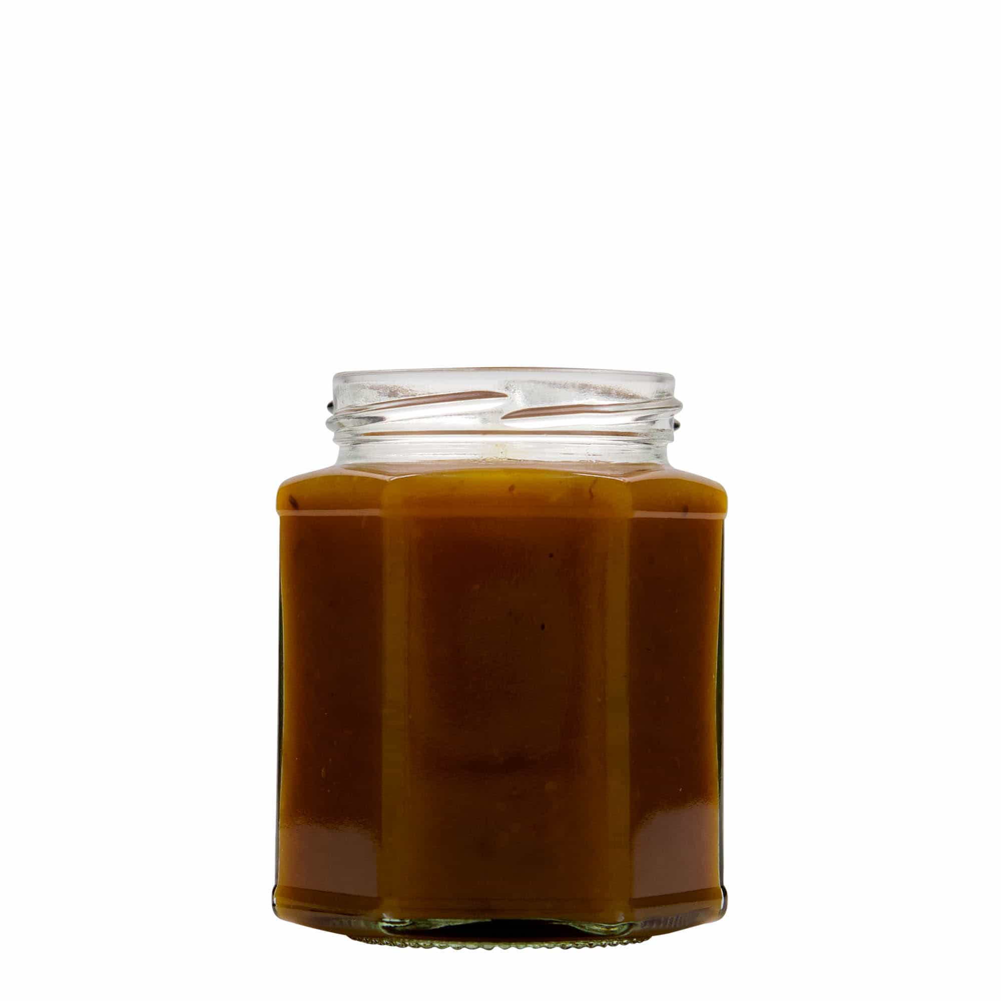 324 ml sešstūra stikla burka, atvere: Twist-Off (TO 66)