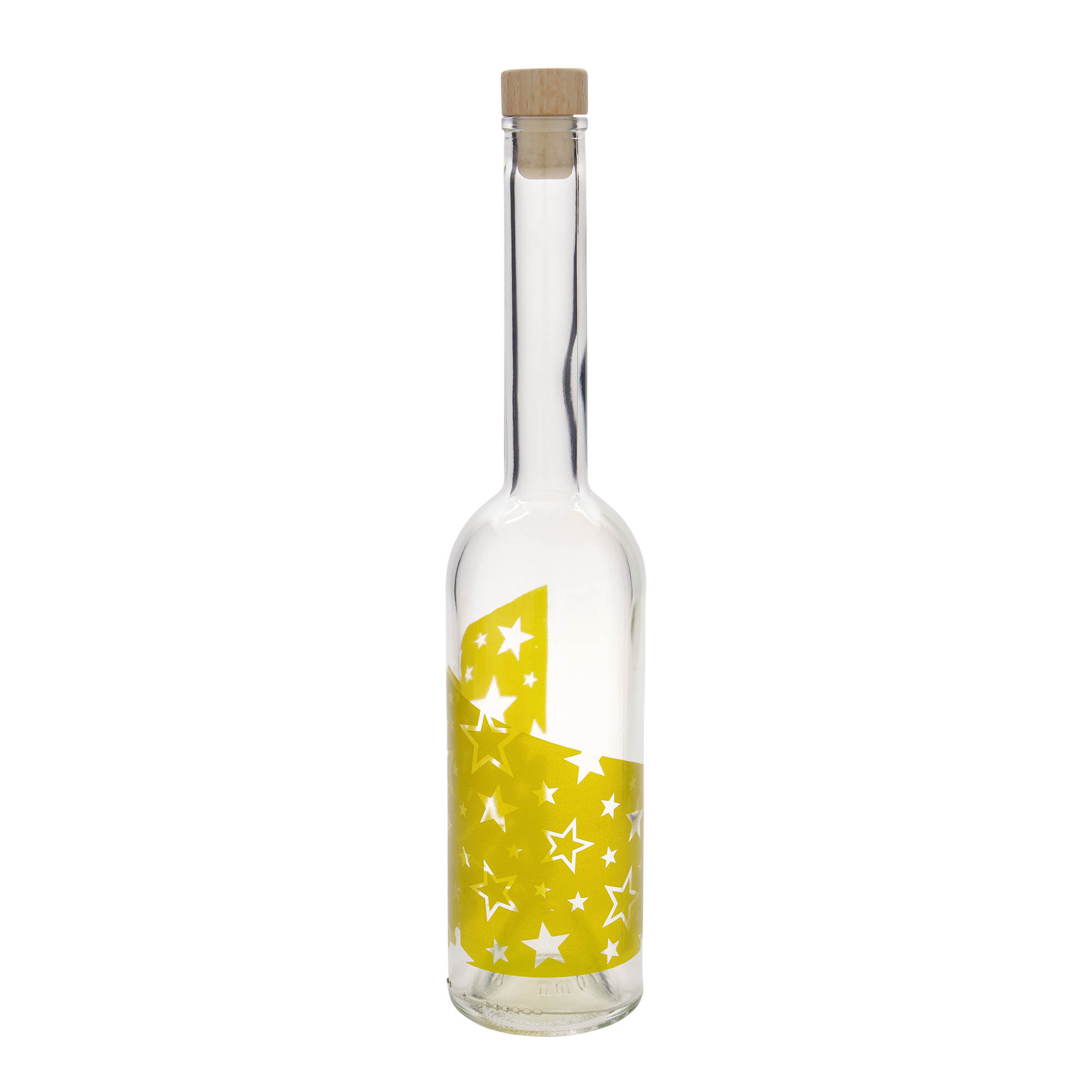 500 ml stikla pudele 'Opera', motīvs: zelta zvaigznes, atvere: korķis 500 ml stikla pudele 'Opera', motīvs: zelta zvaigznes, atvere: korķis