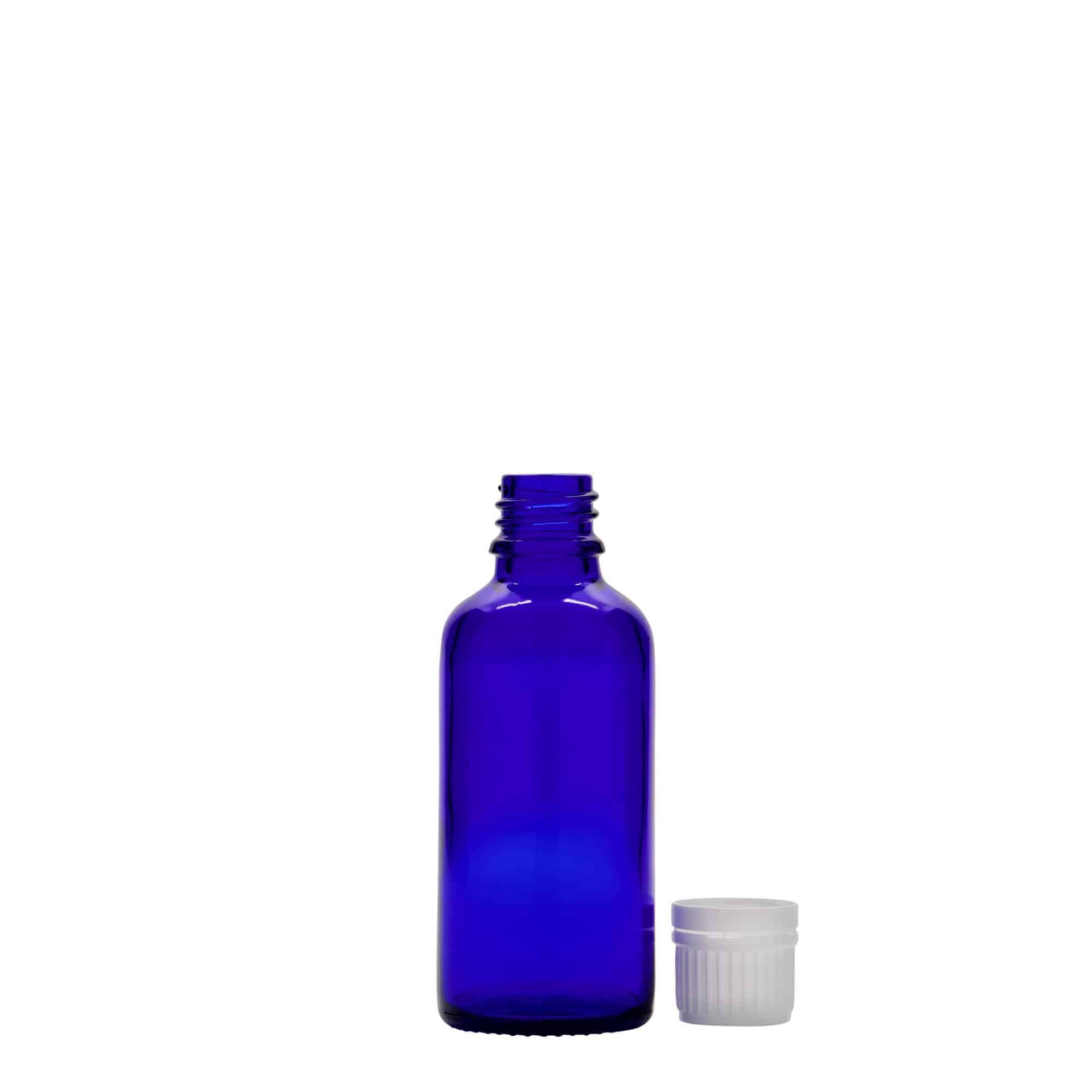 50 ml medicīnas pudele, stikls, karaliski zils, atvere: DIN 18