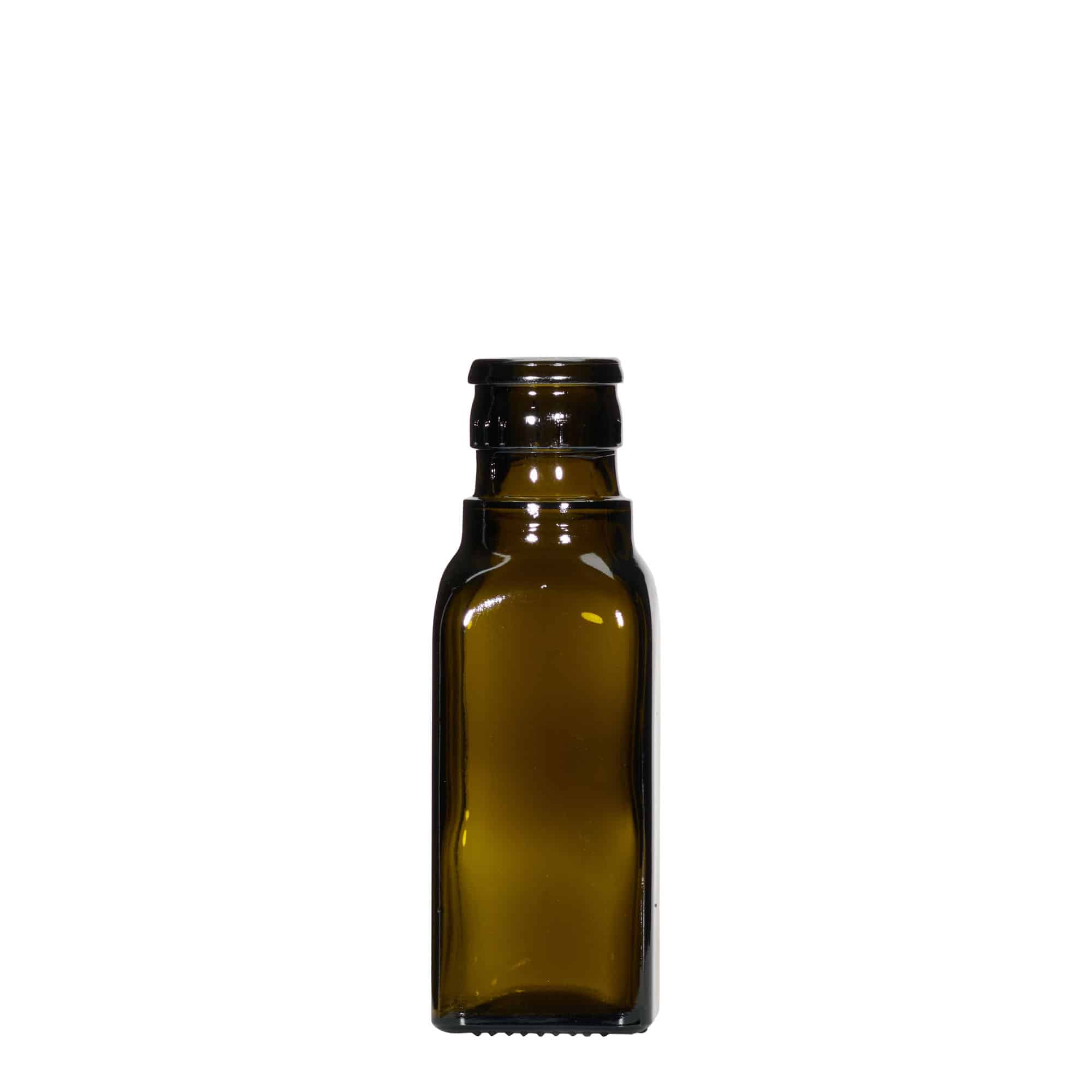 100 ml etiķa/eļļas pudele 'Quadra', stikla, kvadrātiska, antīki zaļa, aizdare: DOP