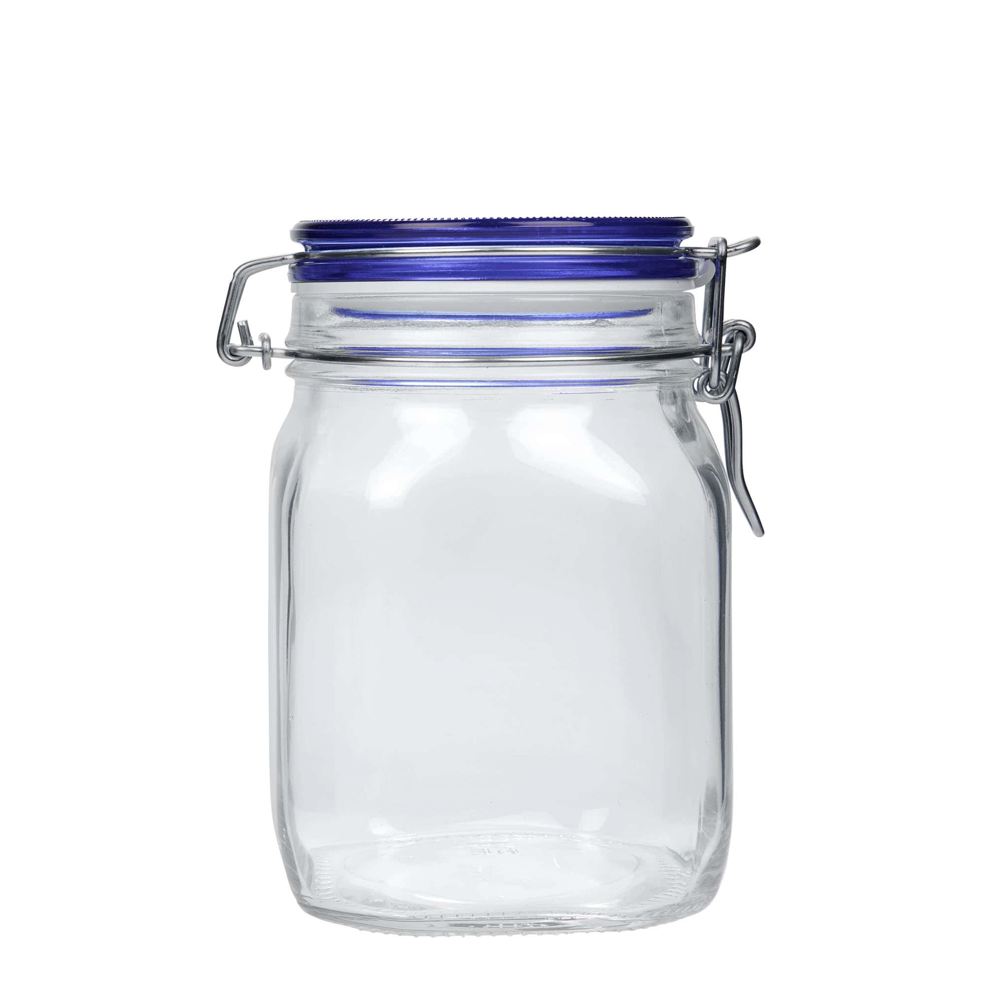 1000 ml burka ar stieples skavu 'Fido' Blue Top, kvadrātiska, aizdare: korķis ar stieples skavu 1000 ml burka ar stieples skavu 'Fido' Blue Top, kvadrātiska, aizdare: korķis ar stieples skavu