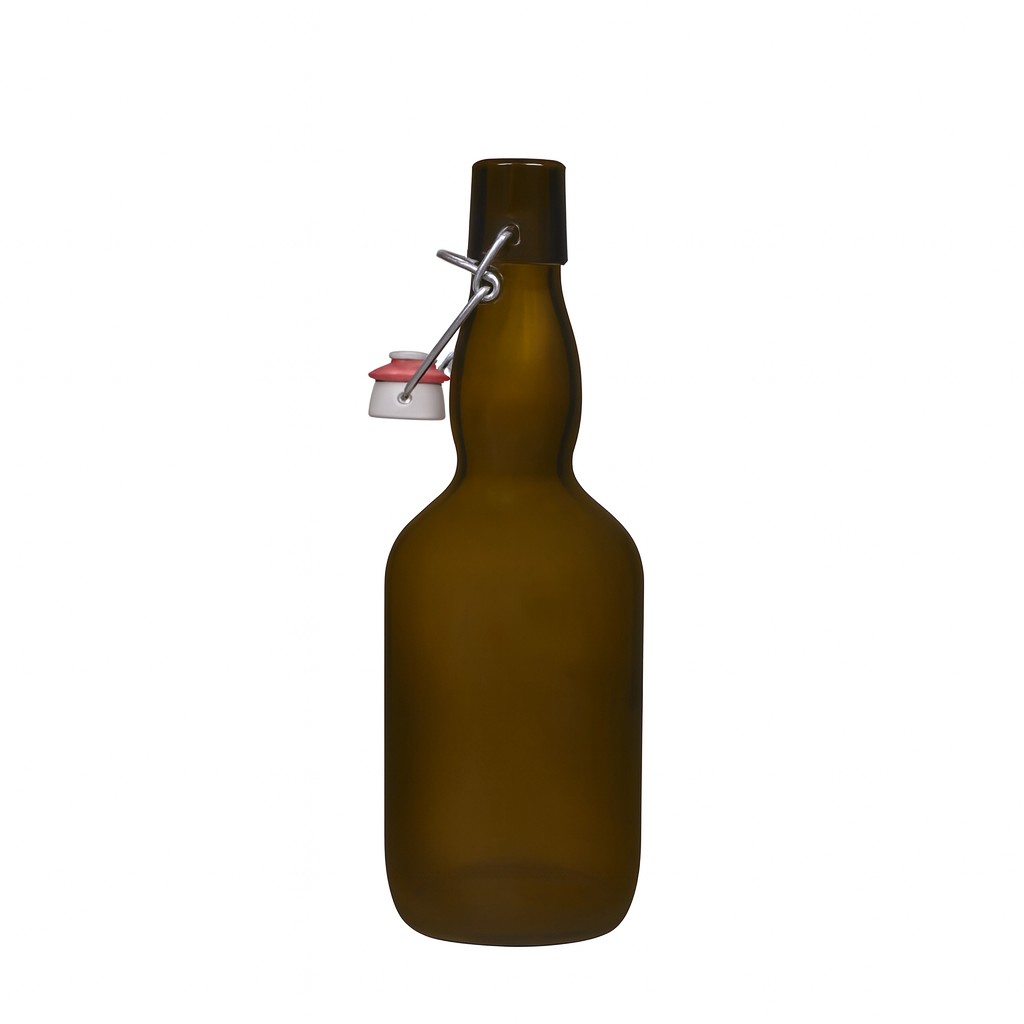 500 ml alus pudele ar kakla izliekumu, stikls, antīkzaļš, atvere: aizbīdņa aizdare