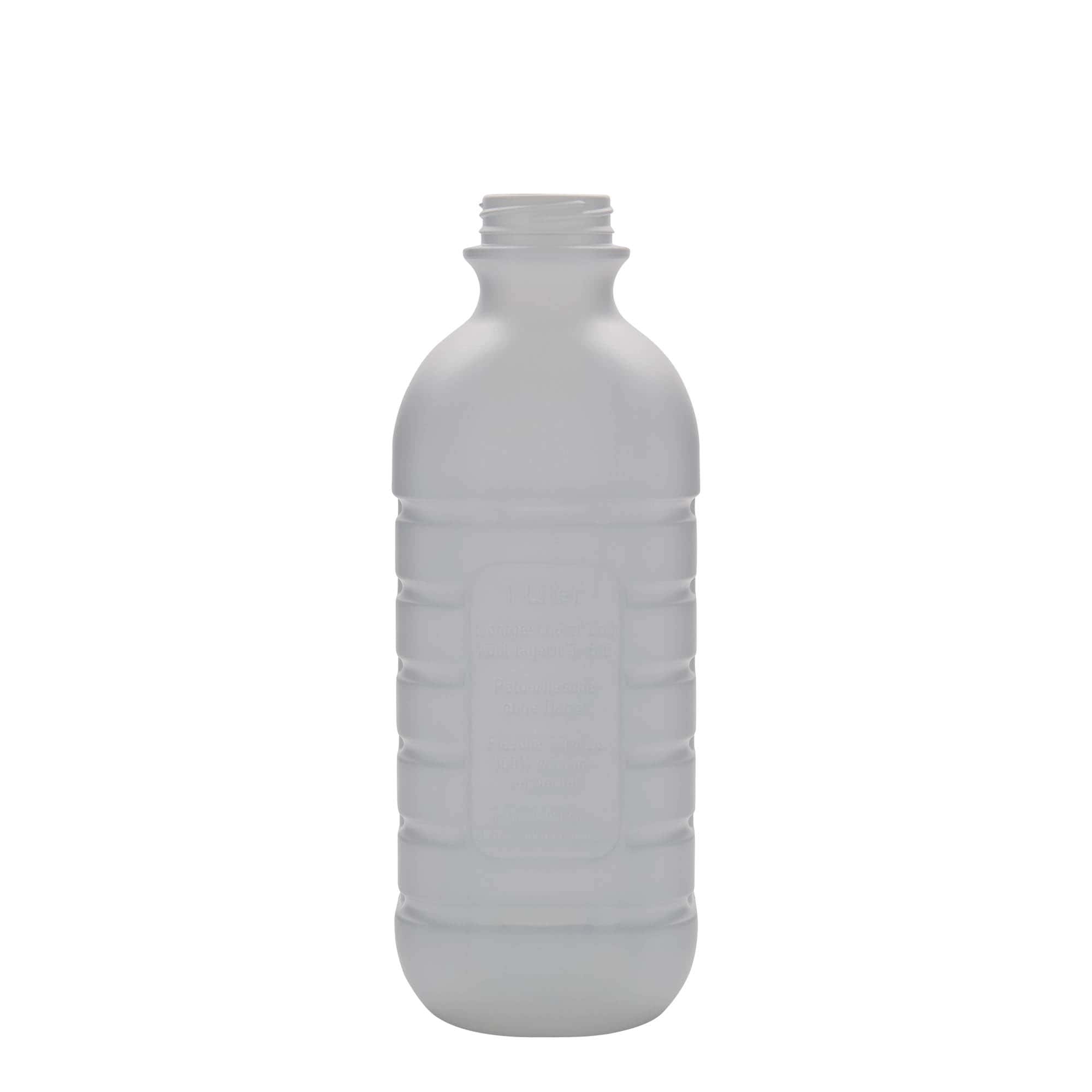 1.000 ml piena pudele, taisnstūrveida, HDPE plastmasa, balta, atvere: PEHD40