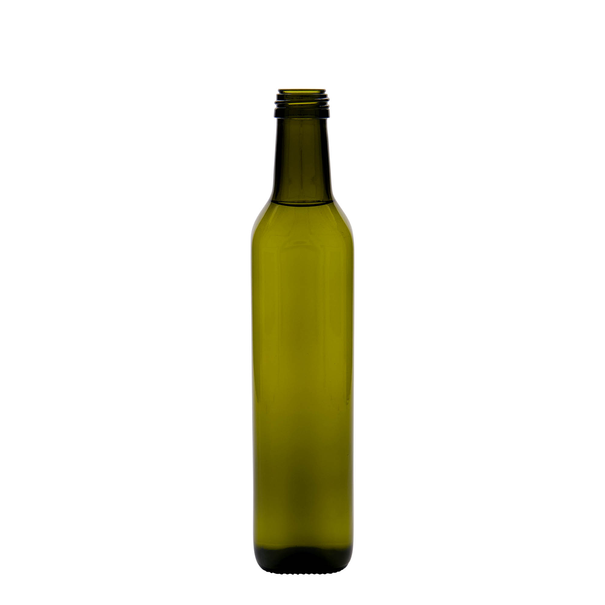 500 ml stikla pudele 'Marasca', kvadrātiska, antīki zaļa, aizdare: PP 31,5