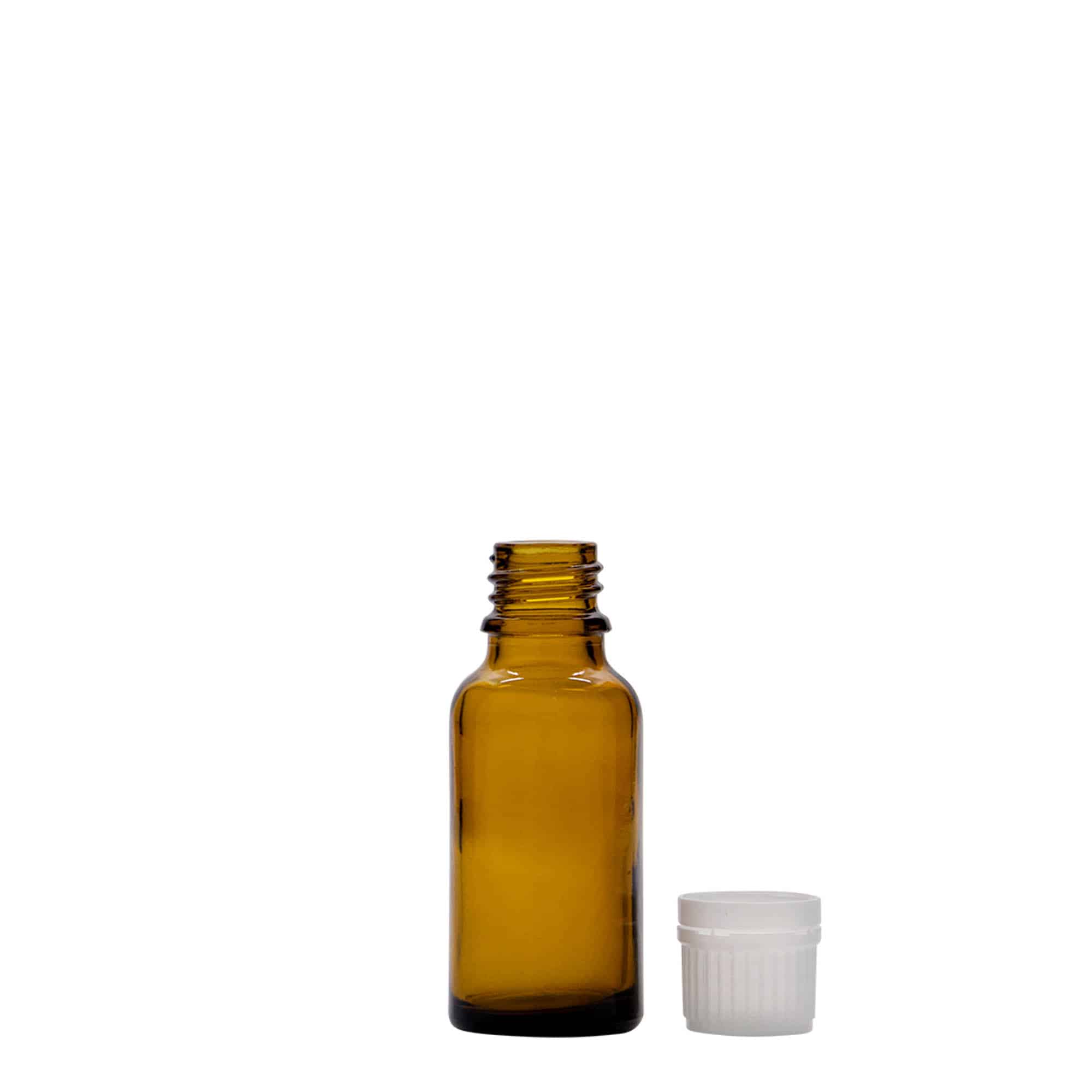 20 ml zāļu pudelīte, stikla, brūna, aizdare: DIN 18