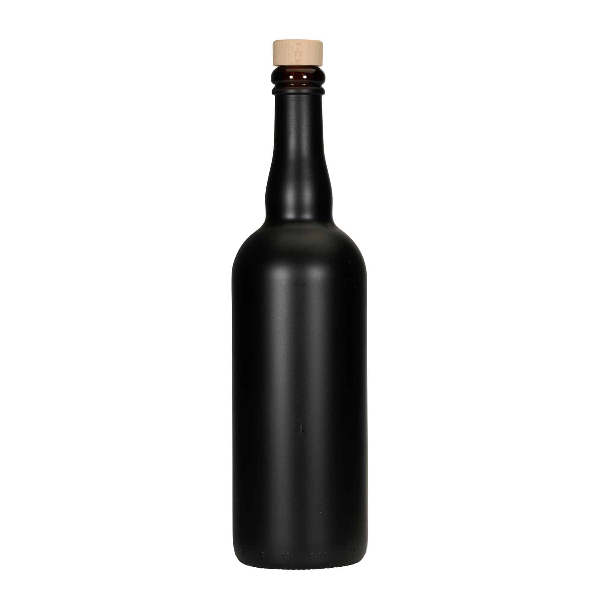 750 ml alaus butelis Belgija, stiklas, juodas, kaklelis: kamštis