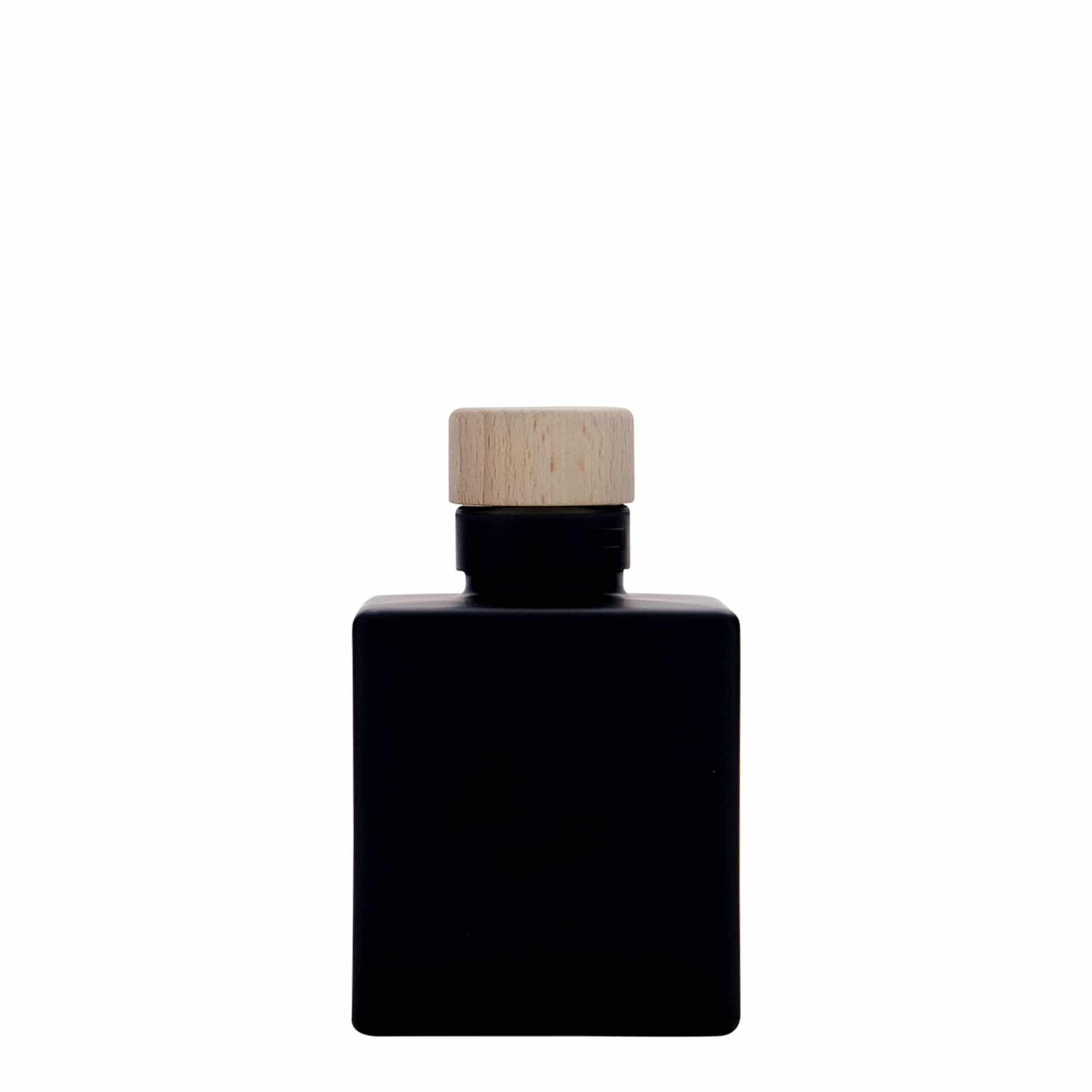 100 ml stikla pudele 'Cube', kvadrātveida, melna, atvere: korķis
