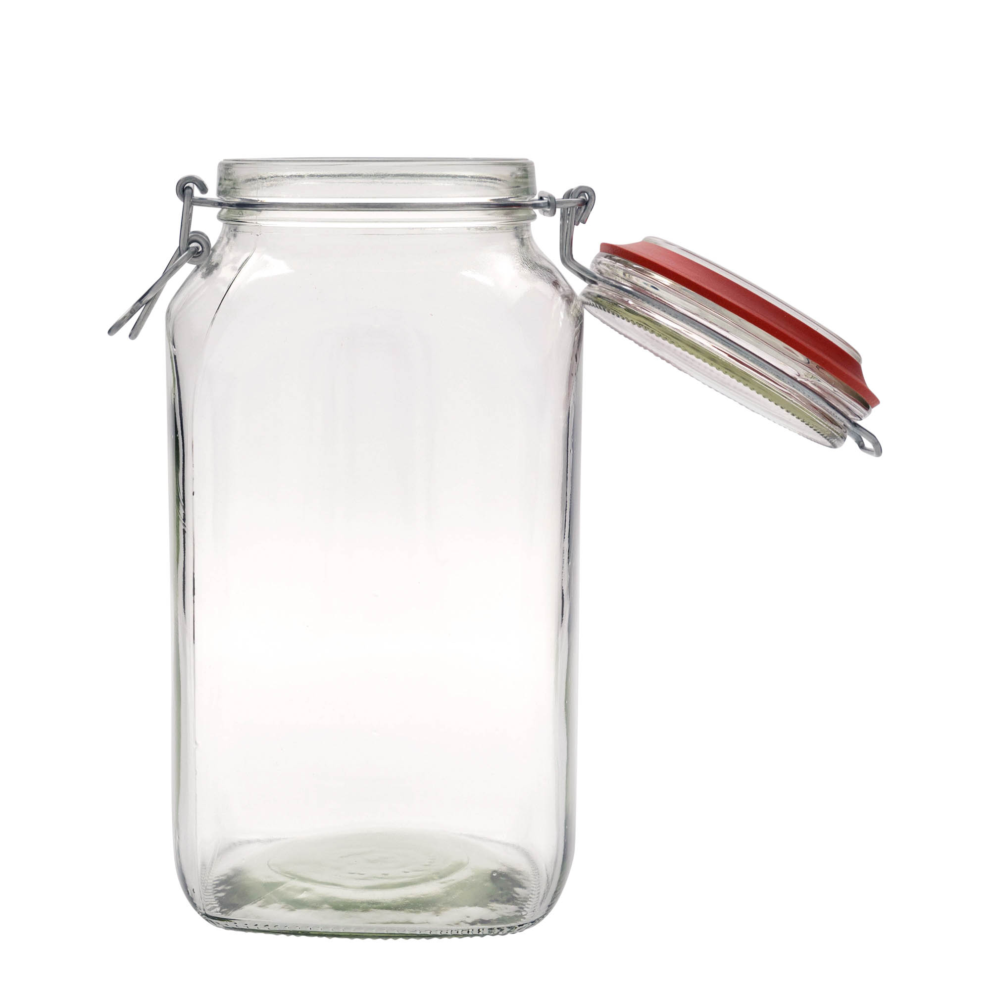 2,590 ml stiklaina burka ar metāla aizdari, kvadrātveida, atvere: metāla aizdare ar stiepli 2,590 ml stiklaina burka ar metāla aizdari, kvadrātveida, atvere: metāla aizdare ar stiepli