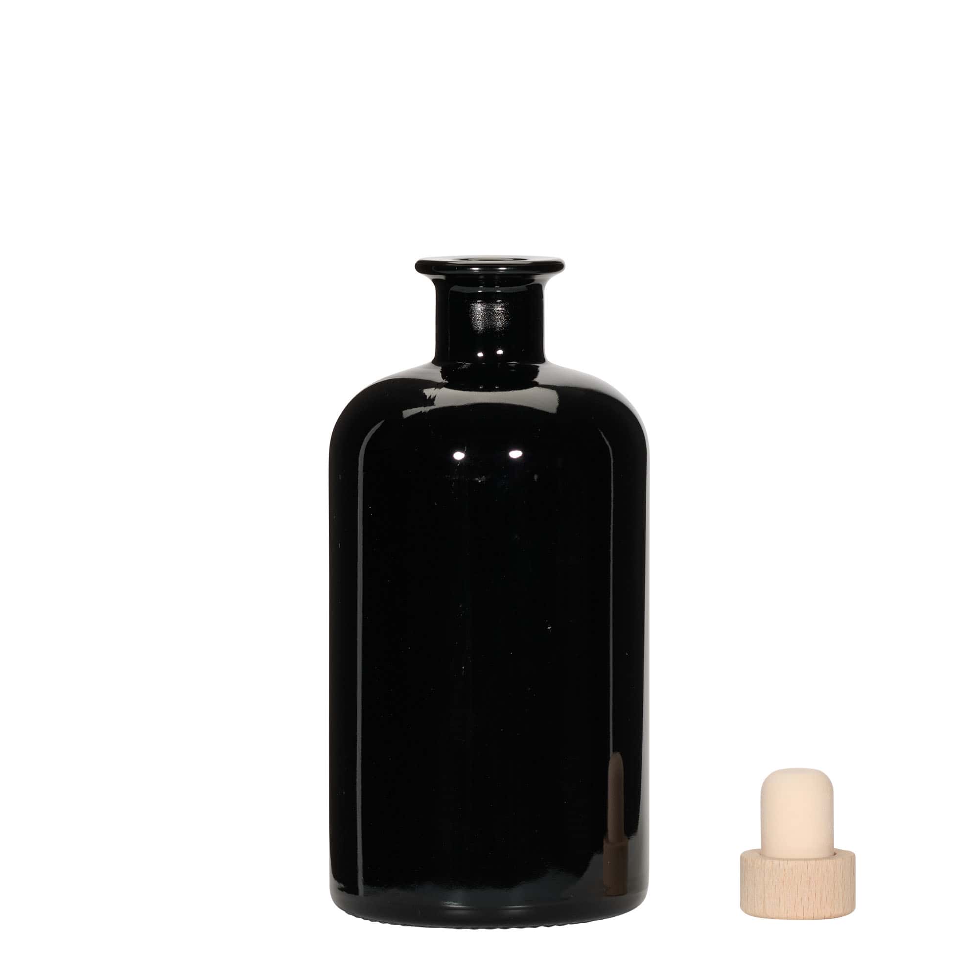 500 ml stikla pudele, farmācijas, melna, aizdare: korķis