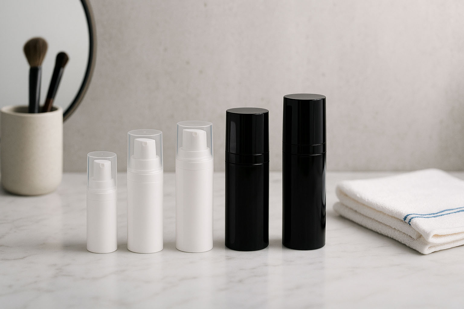 Airless galva Micro sudraba maliņa + balta, spīdīga uzmava Airless galva Micro sudraba maliņa + balta, spīdīga uzmava