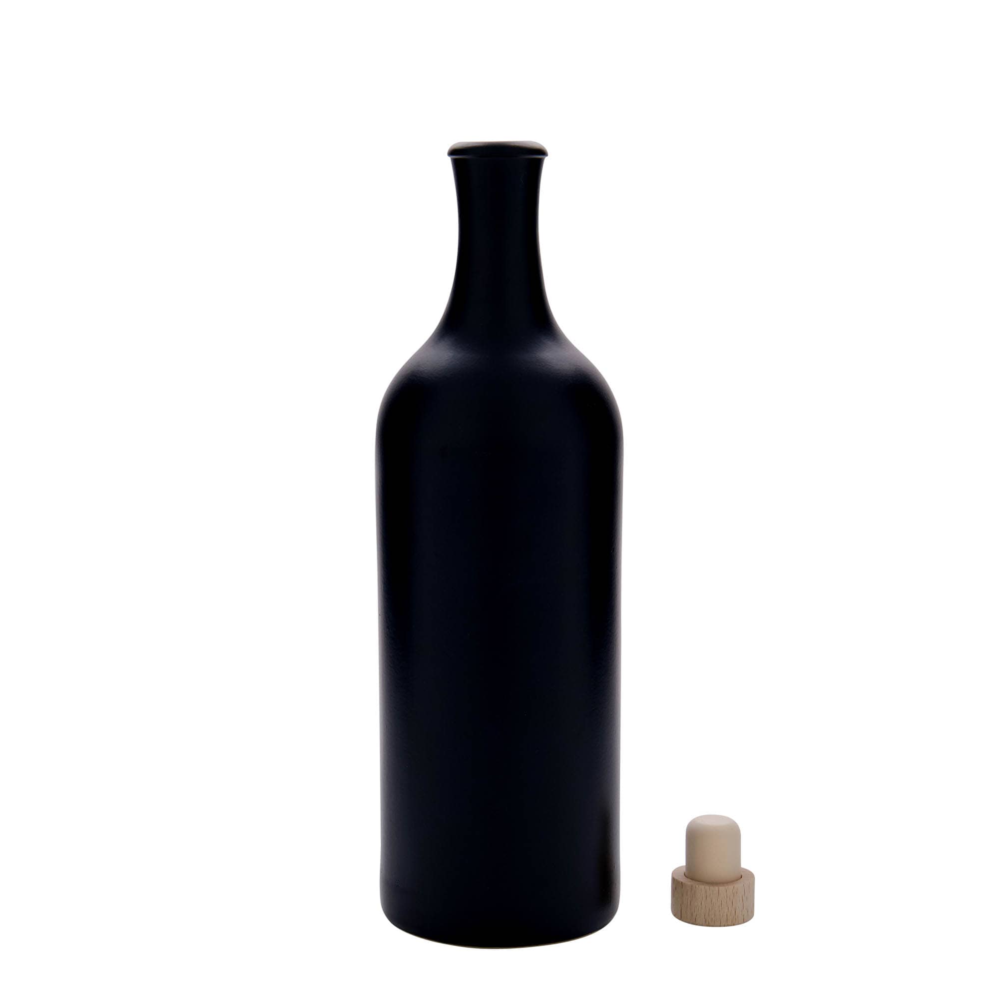 750 ml māla krūze ar garu kaklu, keramikas, melna, atvere: korķis
