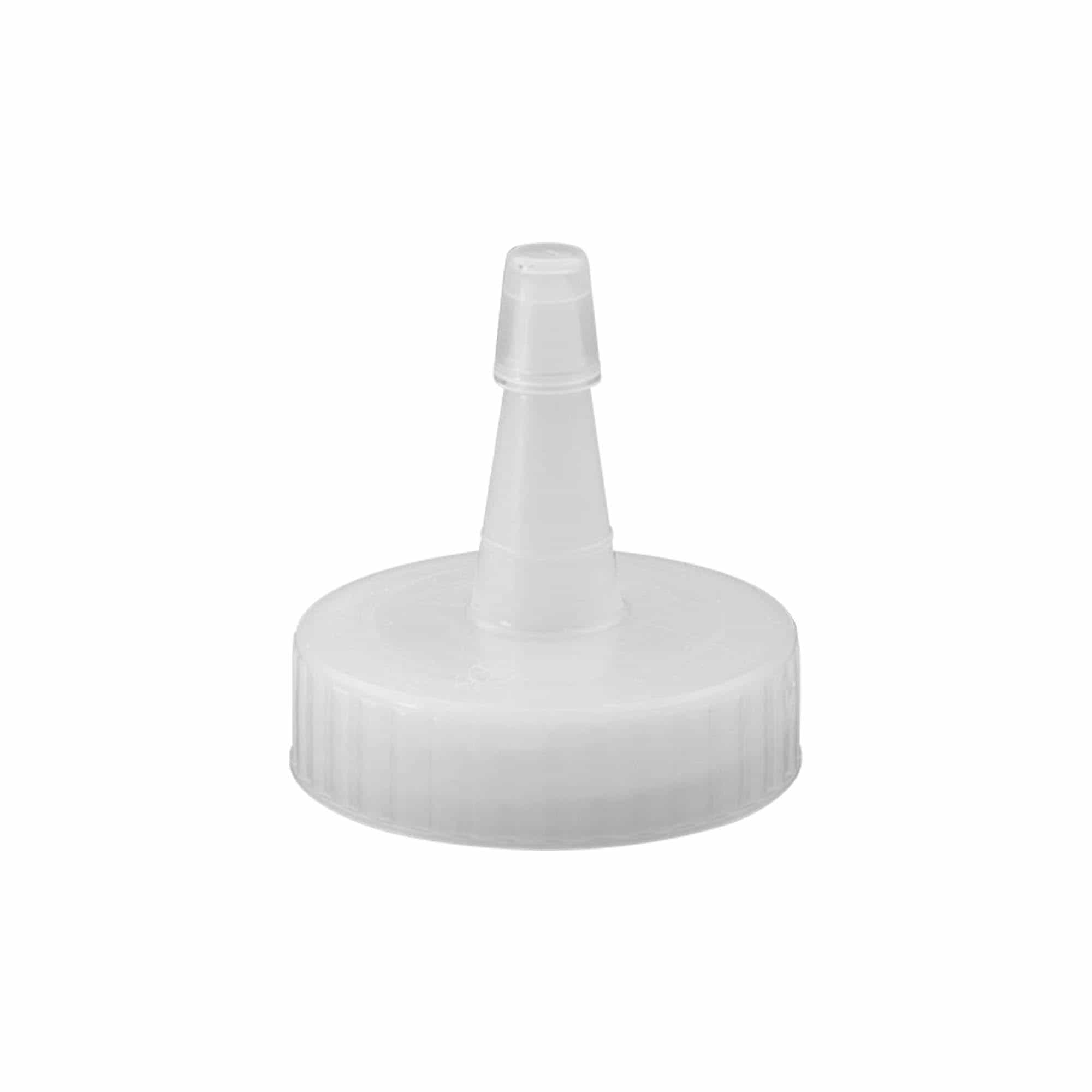 Skrūvējams vāciņš ar izspiešanas uzgali, PP plastmasas, balts, aizdarei: GPI 38/400 Skrūvējams vāciņš ar izspiešanas uzgali, PP plastmasas, balts, aizdarei: GPI 38/400