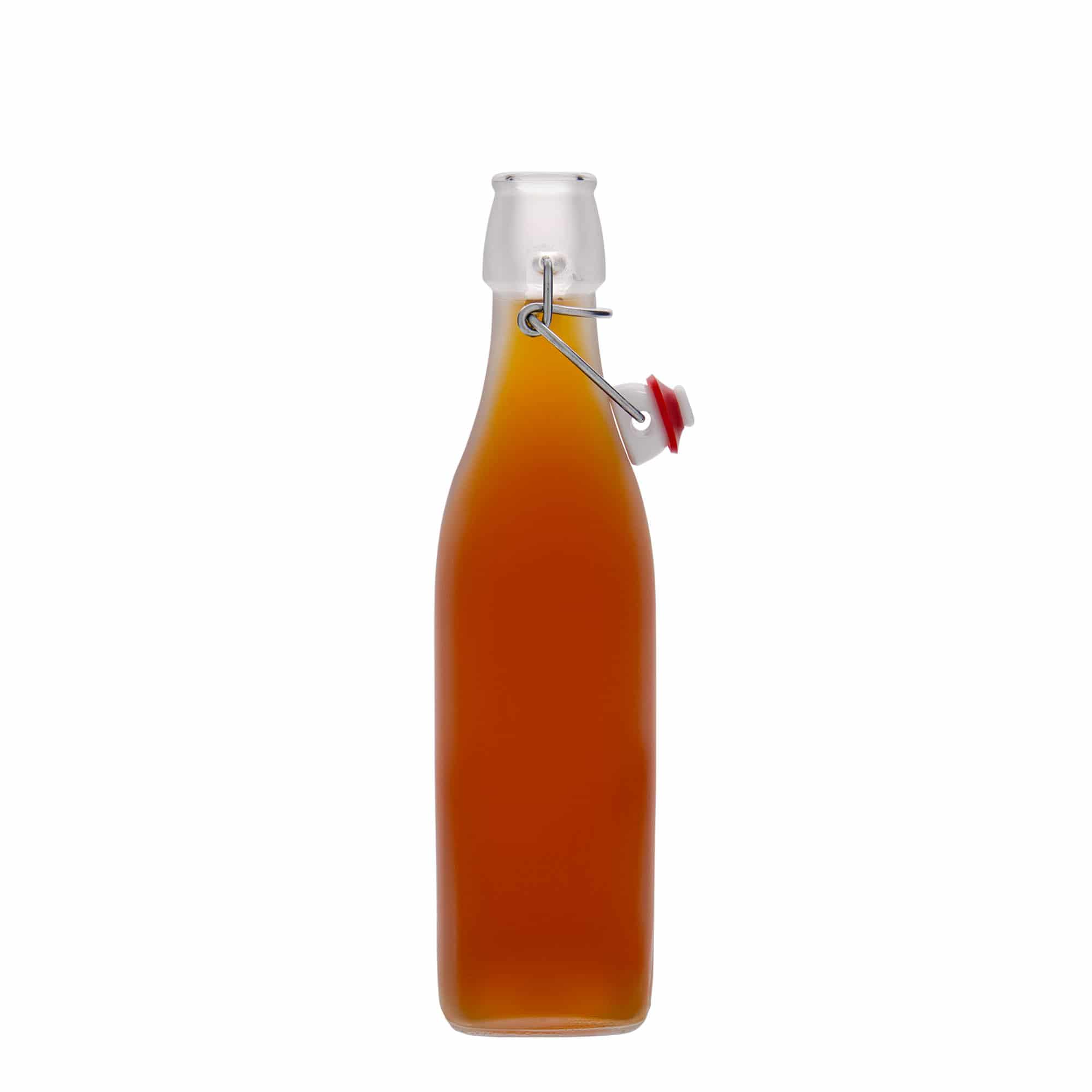 500 ml stikla pudele 'Swing, kvadrātveida, balta, atvere: aizbīdņa aizdare'