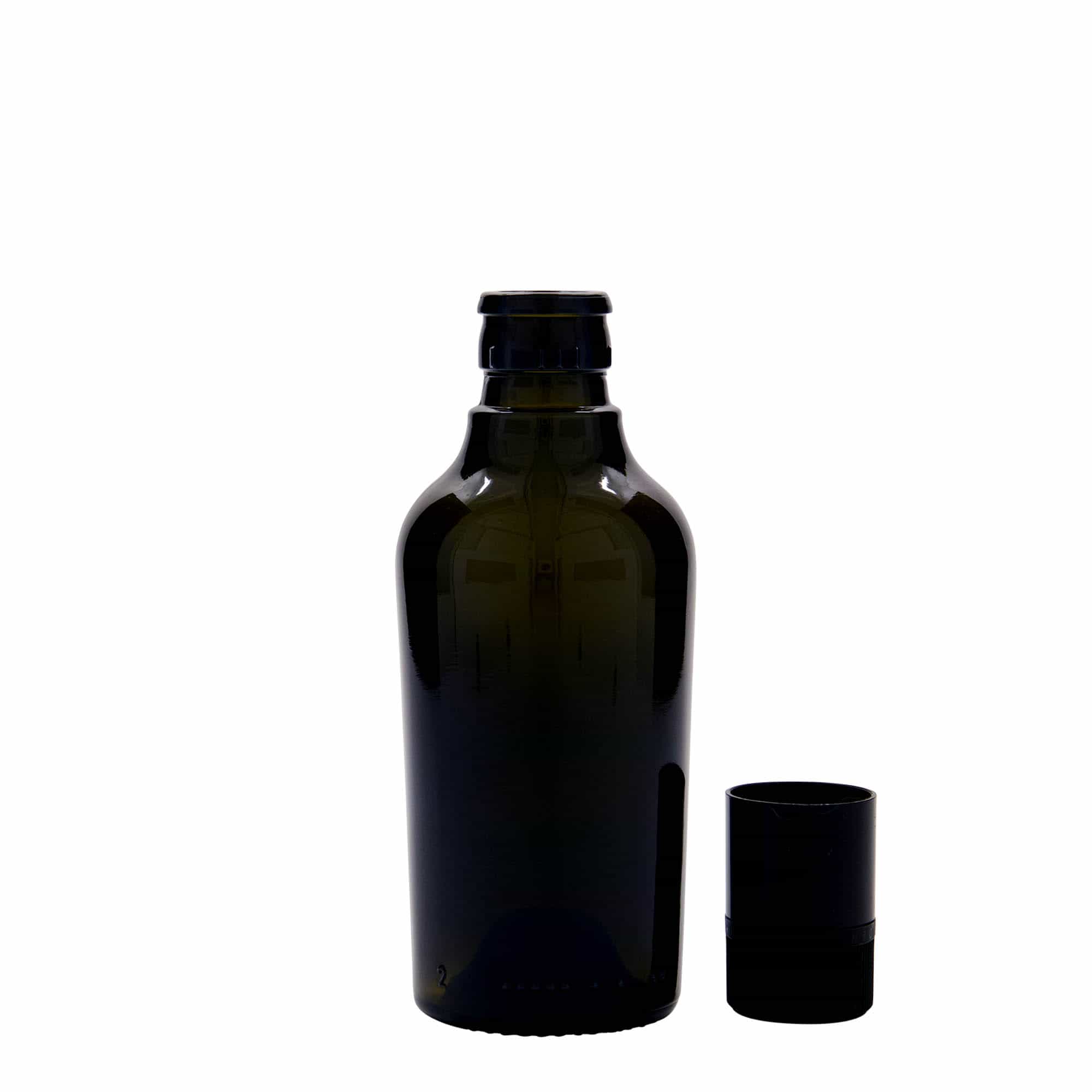 250 ml etiķa/eļļas pudele 'Oleum', stikla, antīki zaļa, aizdare: DOP