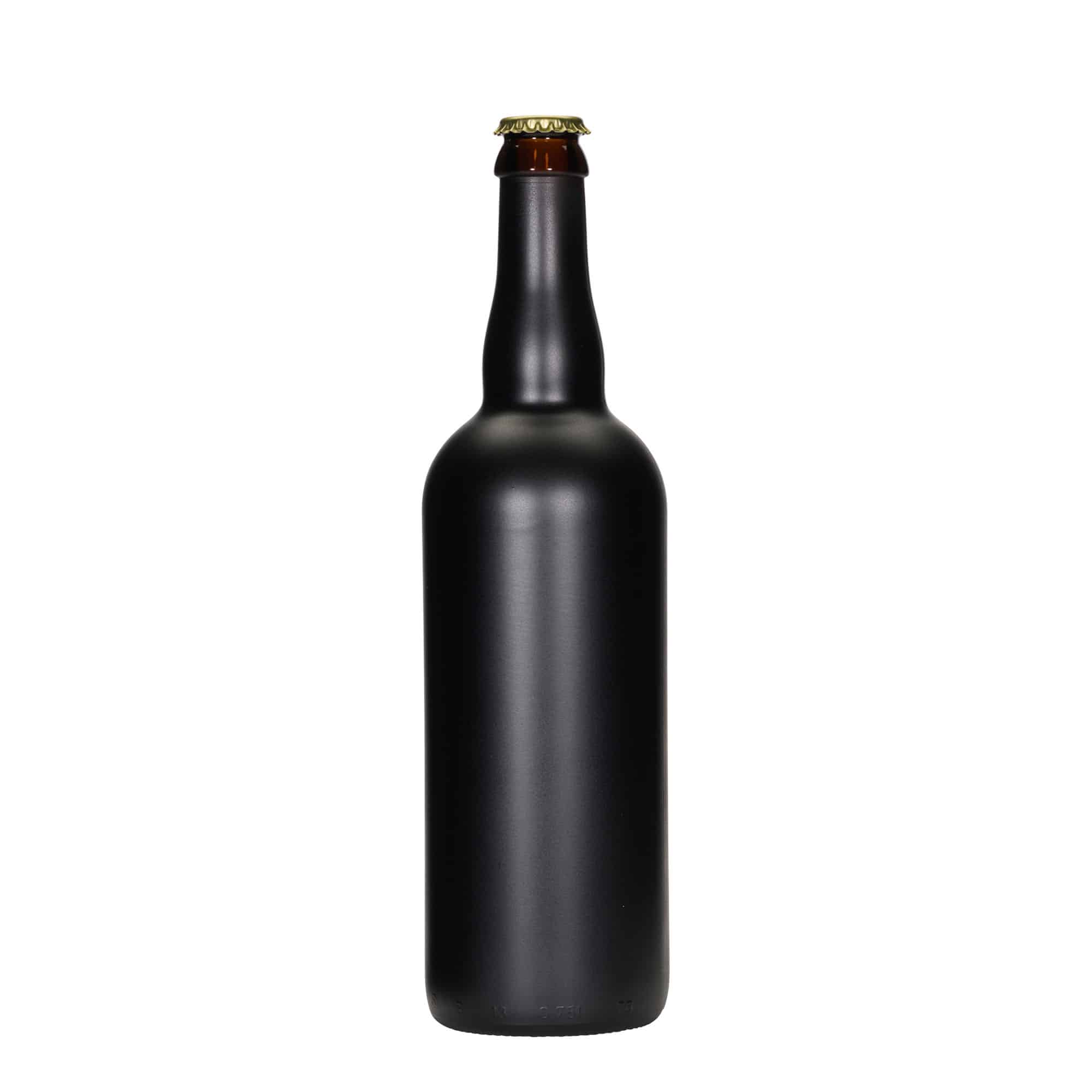 750 ml alus pudele Beļģija, stikls, melna, atvere: kronkorka