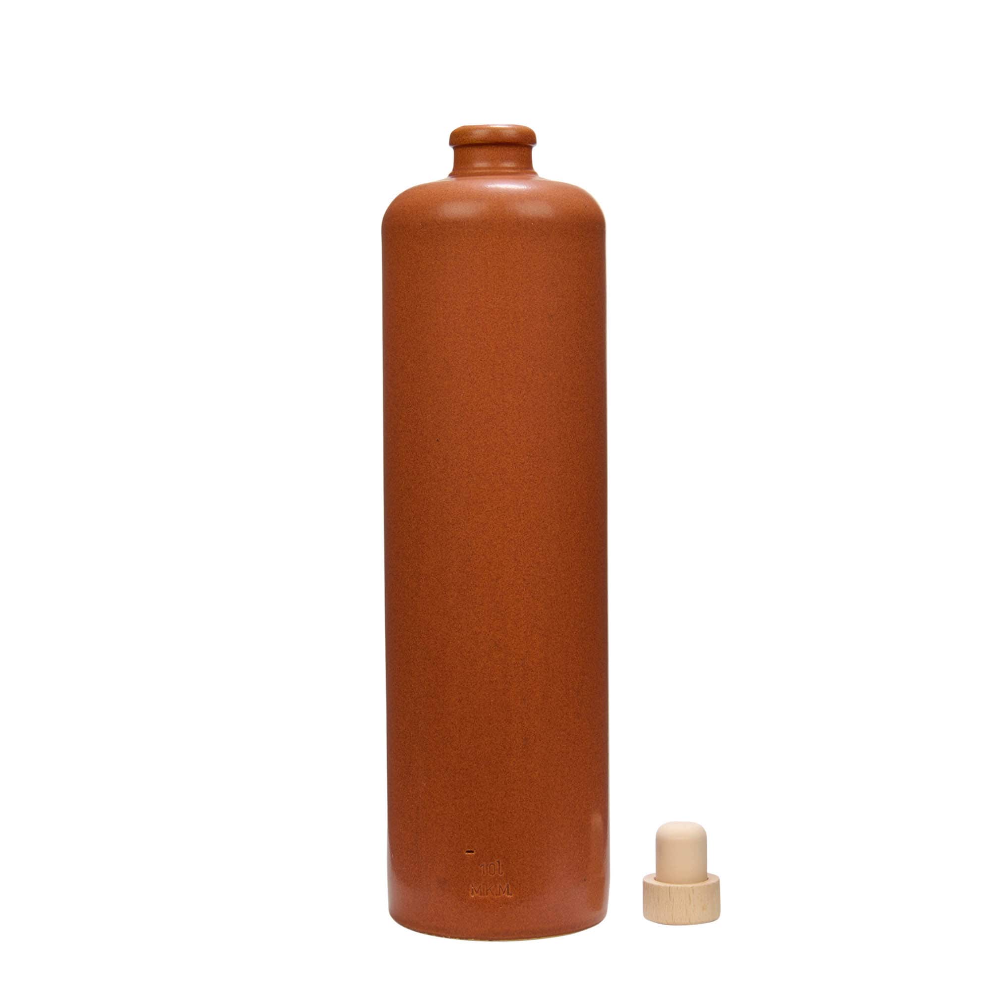 1.000 ml māla krūze, akmens trauks, sarkani-brūna, atvere: korķis