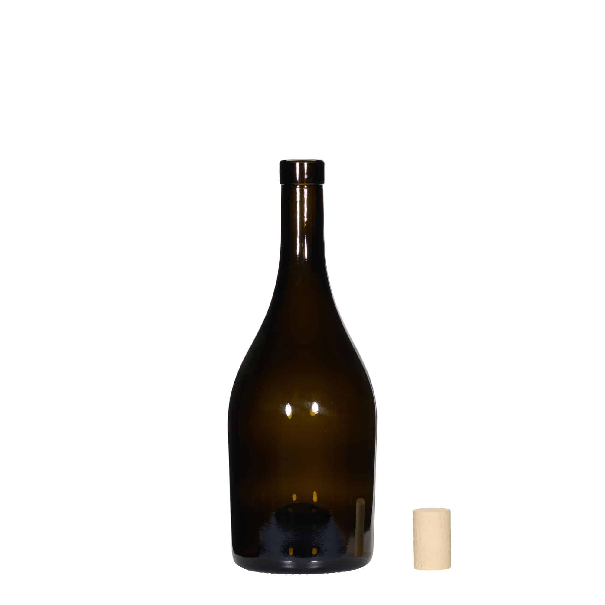750 ml vīna pudele 'Exclusive', antīki zaļa, atvere: korķis