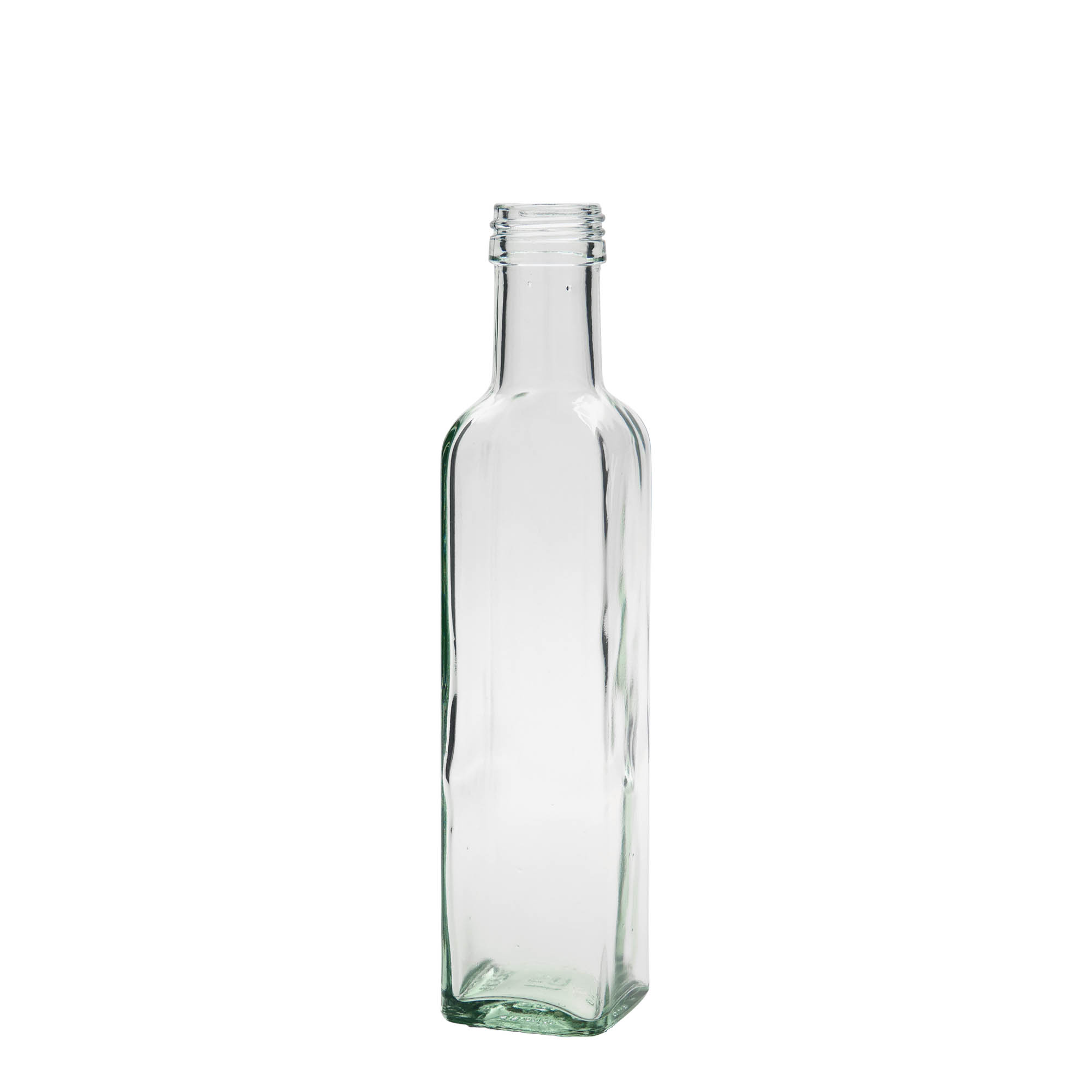 250 ml stikla pudele 'Marasca', kvadrātiska, atvere: PP 31,5