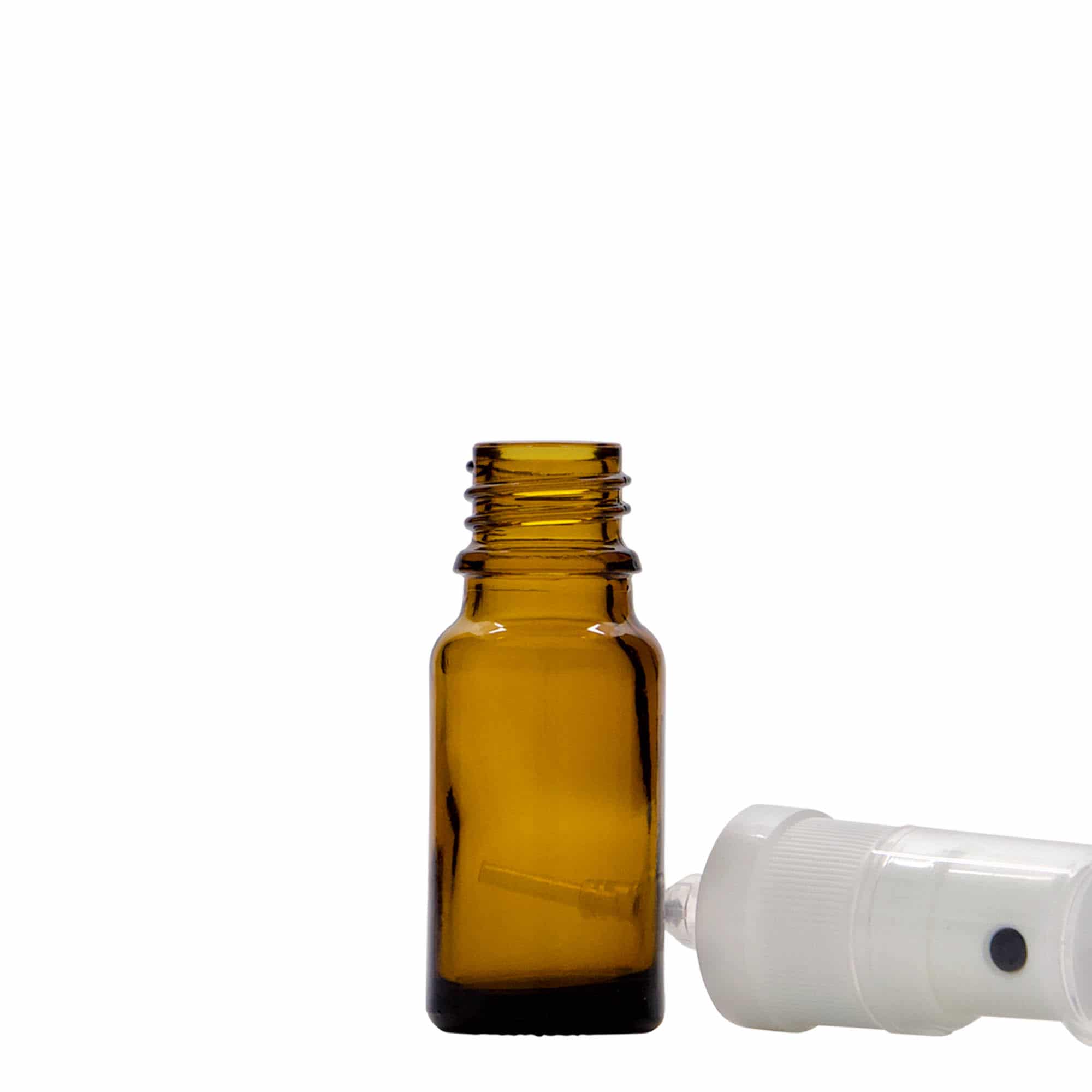 10 ml zāļu pudelīte ar smidzinātāju, stikla, brūna, aizdare: DIN 18