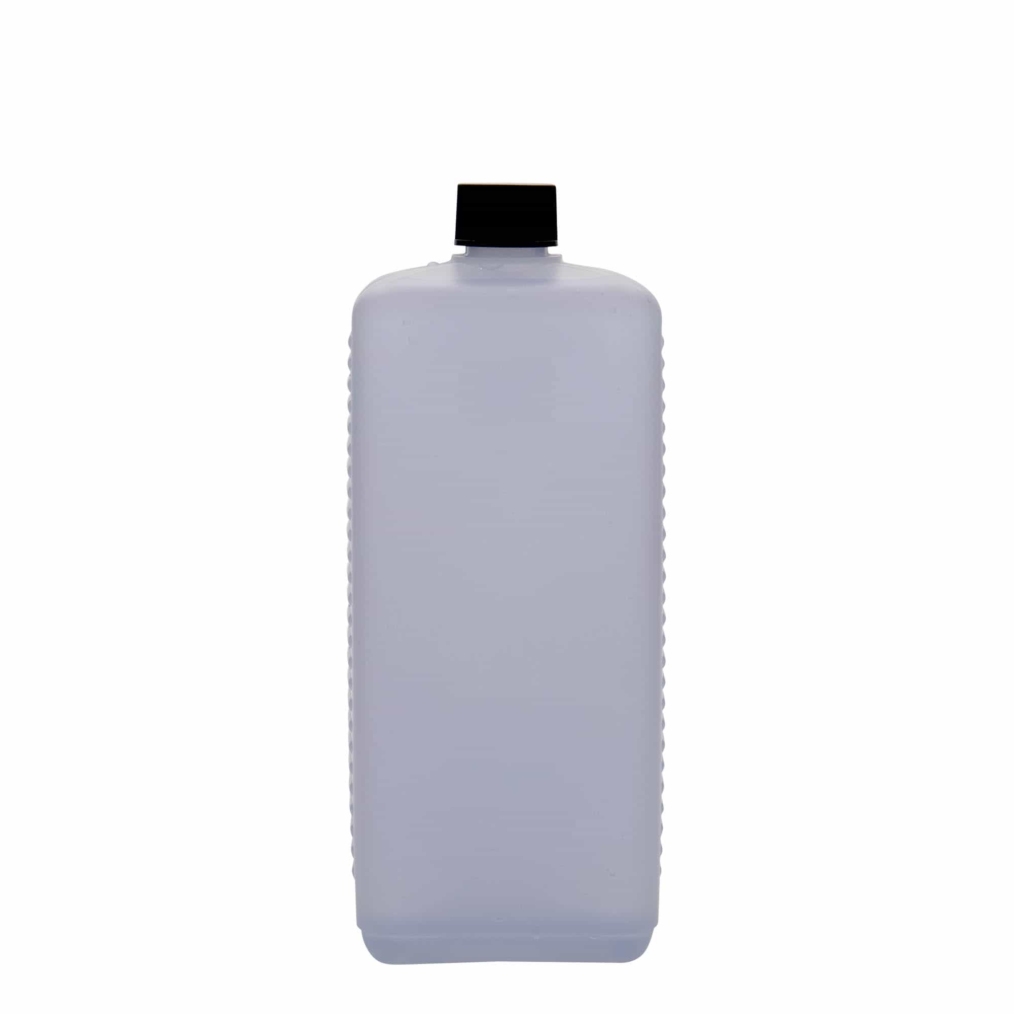 1000 ml kārbas tipa pudele, taisnstūra, HDPE plastmasas, dabīga, aizdare: DIN 25 EPE