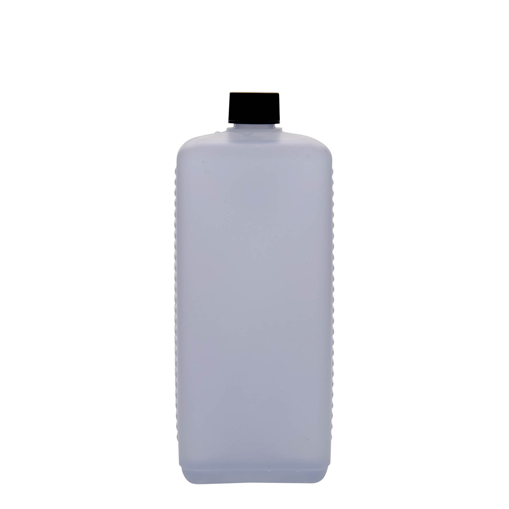 1.000 ml kannveida pudele, taisnstūrveida, HDPE plastmasa, dabīga, atvere: DIN 25 EPE