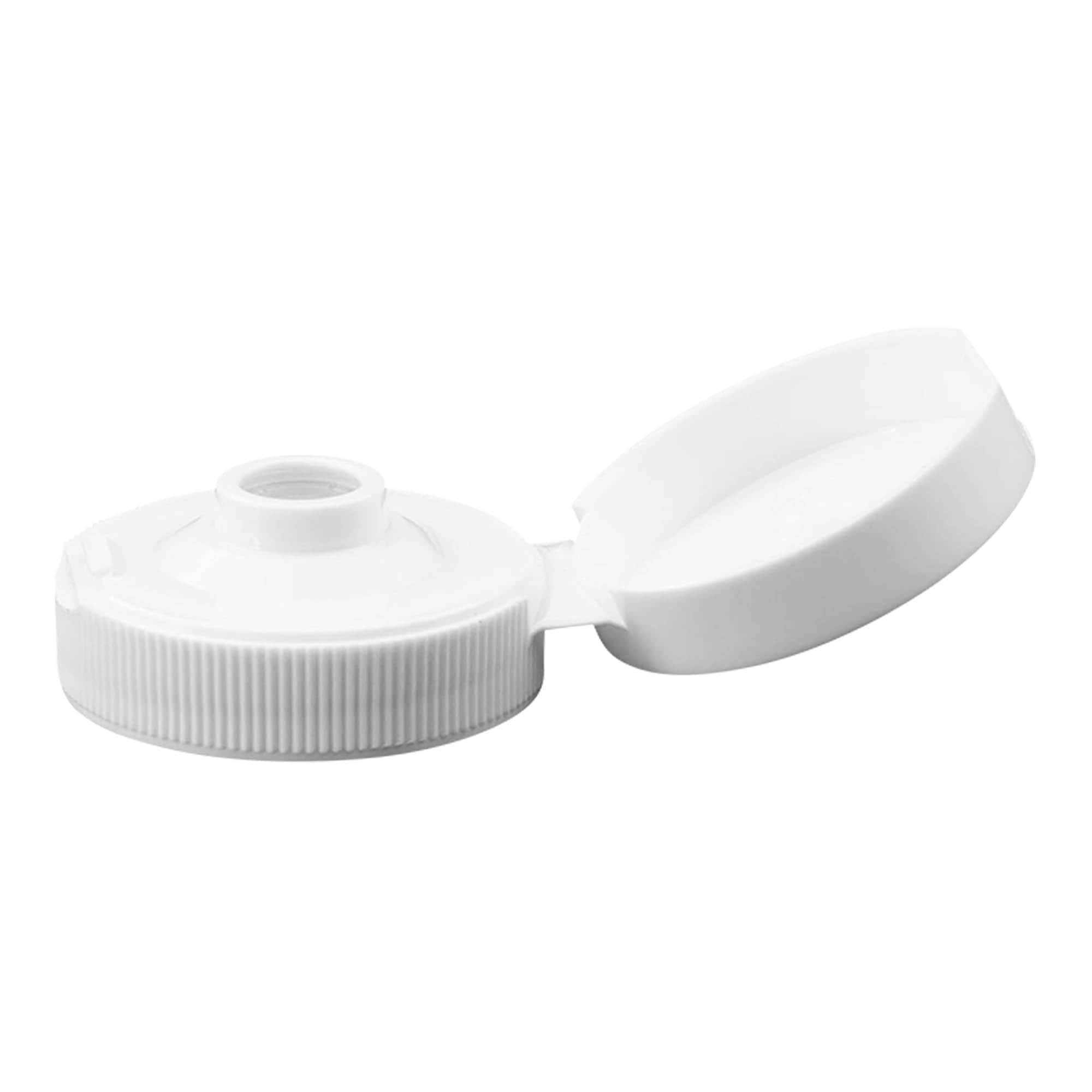 Skrūvējams vāciņš ar locīšanas eņģi, PP plastmasa, balts, priekš atveres: 38/400