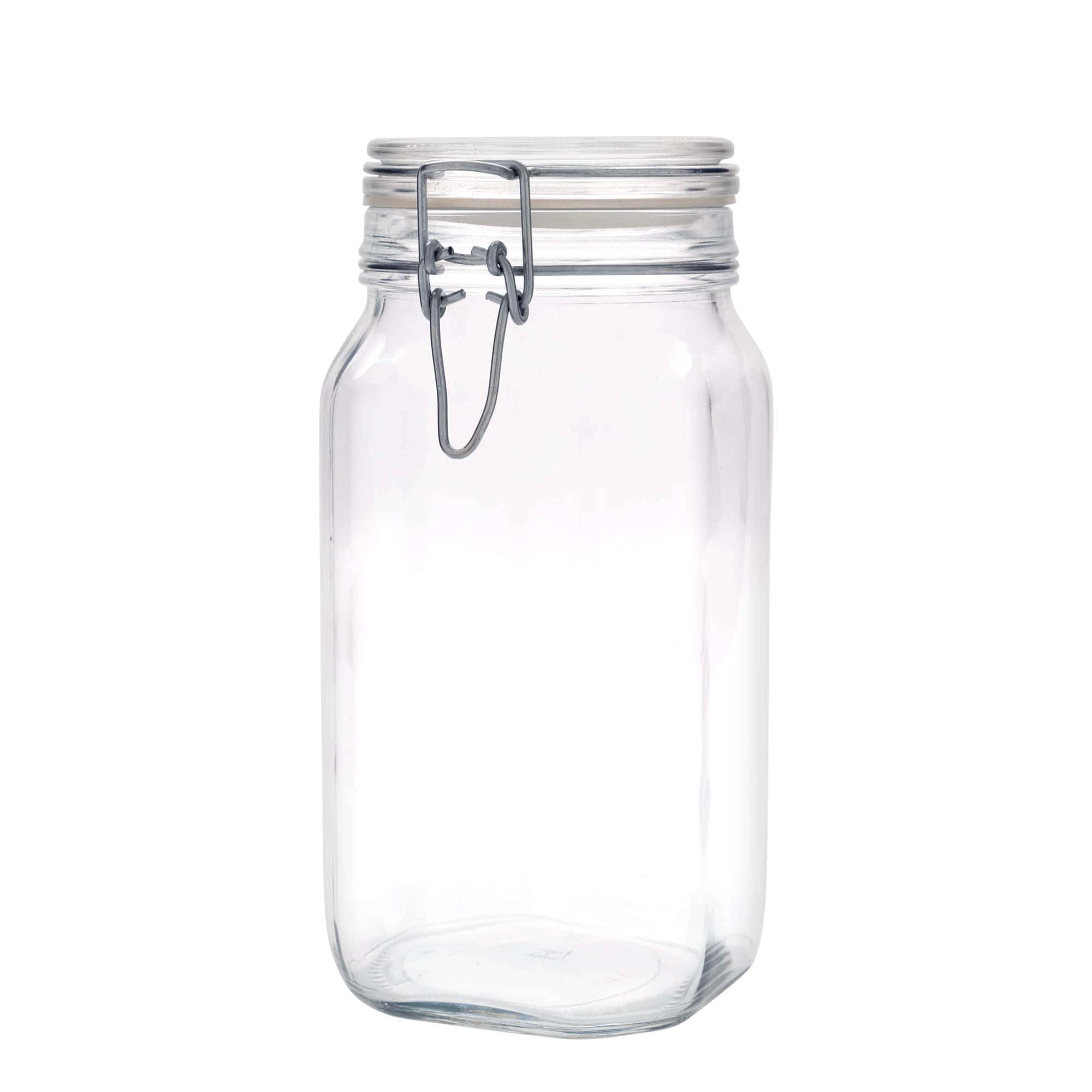 1.500 ml stiklains burciņa ar metāla aizdari 'Fido', kvadrātveida, atvere: metāla aizdares vāciņš 1.500 ml stiklains burciņa ar metāla aizdari 'Fido', kvadrātveida, atvere: metāla aizdares vāciņš