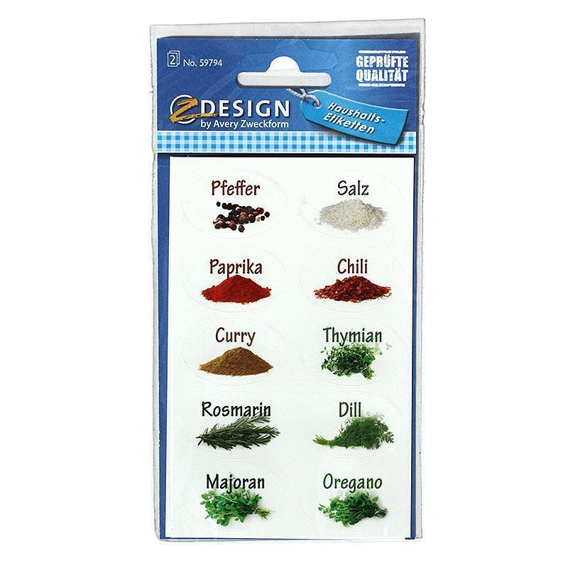 Zweckform etiķetes "Garšvielas", ovālas, papīra, daudzkrāsainas Zweckform etiķetes "Garšvielas", ovālas, papīra, daudzkrāsainas