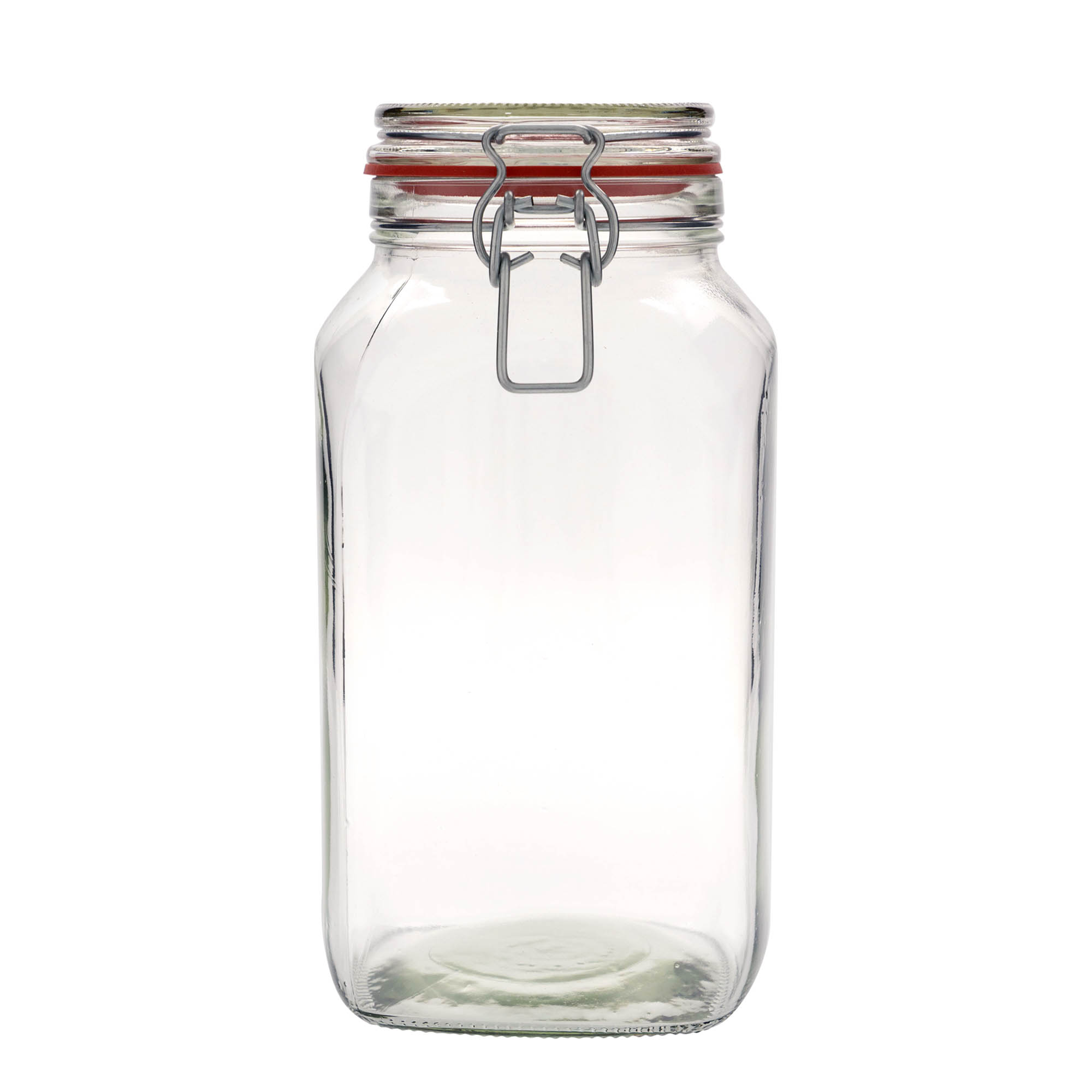 2,590 ml stiklaina burka ar metāla aizdari, kvadrātveida, atvere: metāla aizdare ar stiepli 2,590 ml stiklaina burka ar metāla aizdari, kvadrātveida, atvere: metāla aizdare ar stiepli