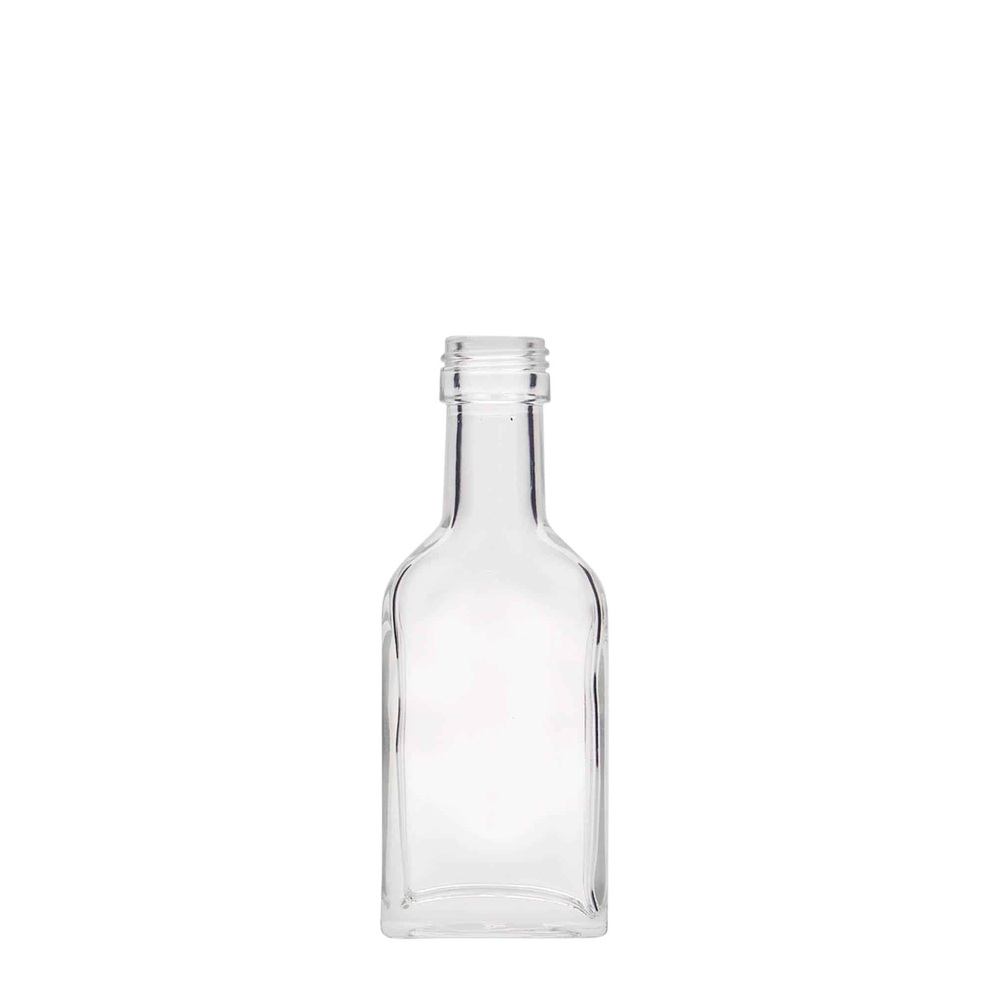 40 ml blašķe ar garu kakliņu, taisnstūra, stikla, aizdare: PP 22 40 ml blašķe ar garu kakliņu, taisnstūra, stikla, aizdare: PP 22