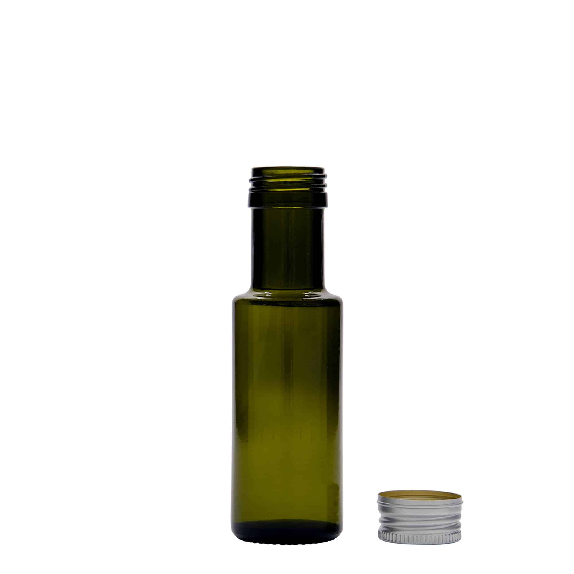 100 ml stikla pudele 'Dorica', antīki zaļa, aizdare: PP 31,5