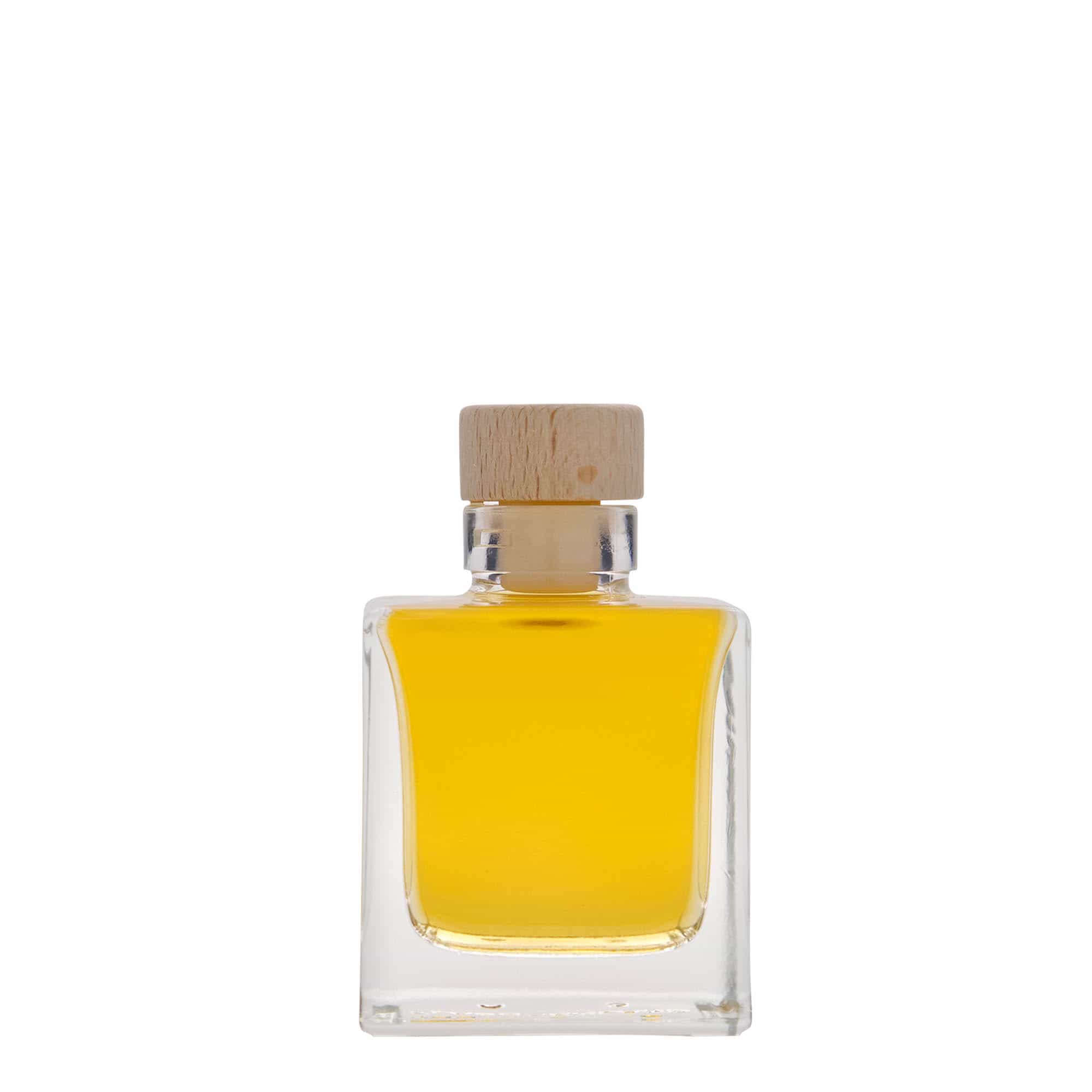 100 ml stikla pudele 'Cube', kvadrātiska, aizdare: korķis