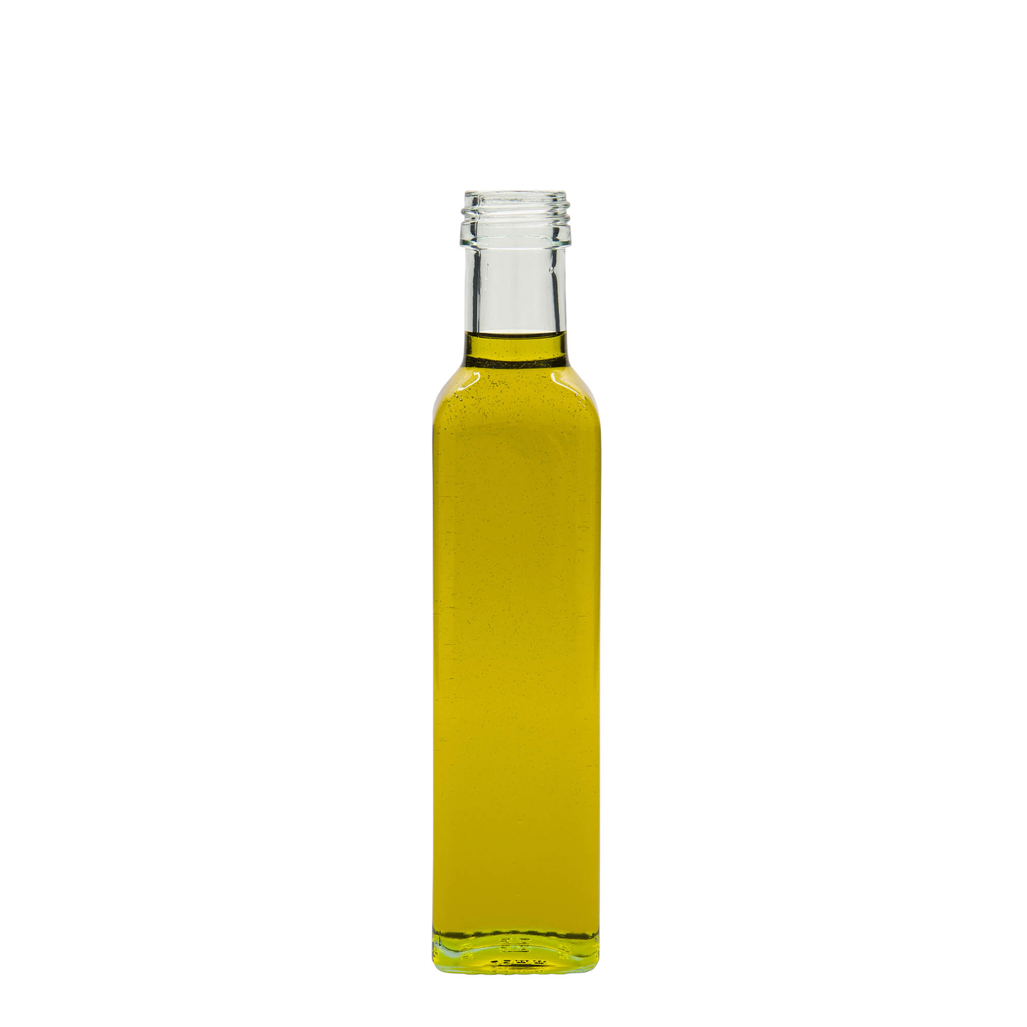 250 ml stikla pudele 'Marasca', kvadrātiska, atvere: PP 31,5