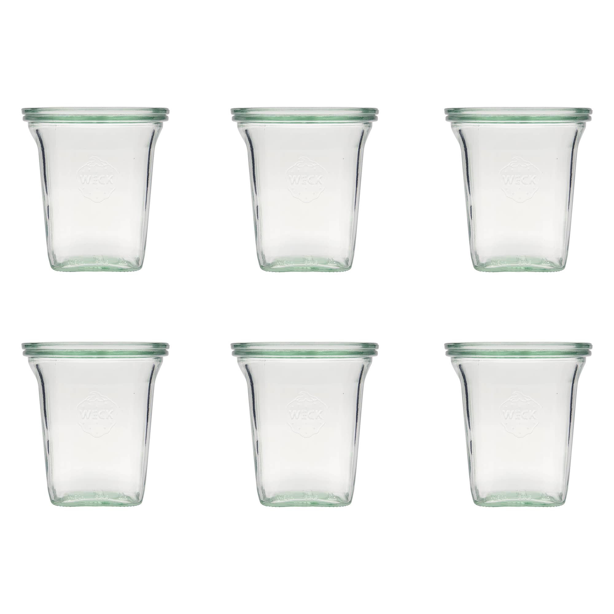 6x 545 ml WECK kvadrātstikla burka ar stikla vāciņu RR 100
