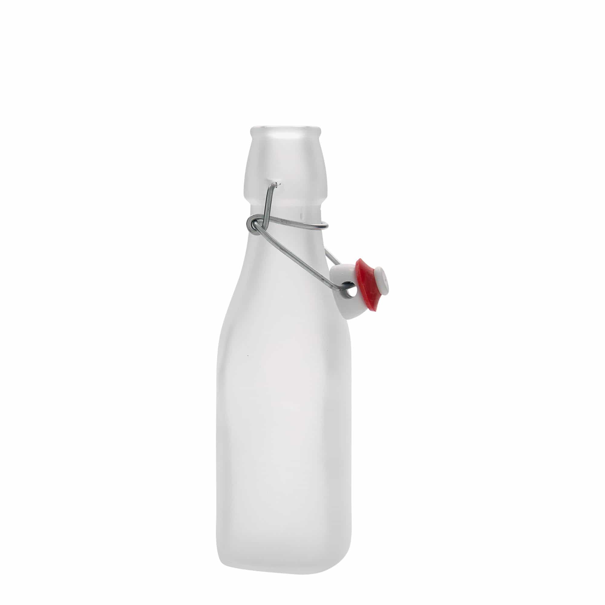 250 ml stikla pudele 'Swing, kvadrātveida, balta, atvere: aizbīdņa aizdare 250 ml stikla pudele 'Swing, kvadrātveida, balta, atvere: aizbīdņa aizdare