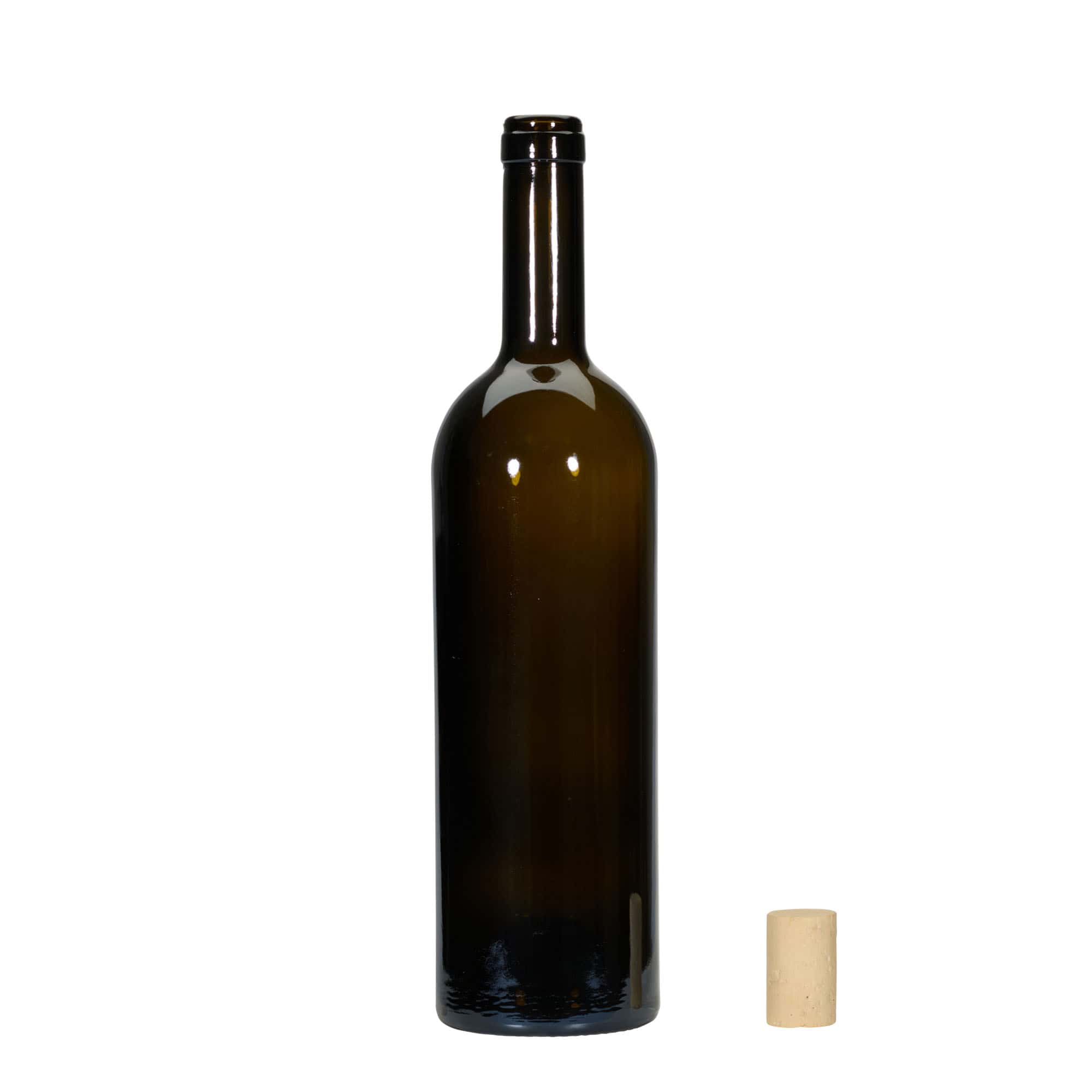 750 ml vīna pudele 'Golia', antīkzaļa, atvere: korķis