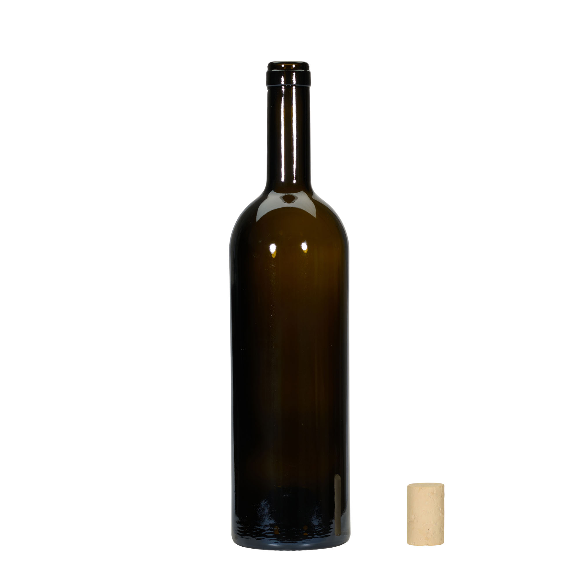 750 ml vīna pudele 'Golia', antīkzaļa, atvere: korķis