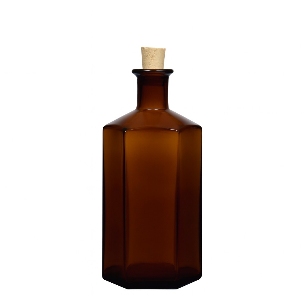 500 ml stikla pudele aptiekāram 'Jimmy', sešstūraina, brūna, atvere: korķis 500 ml stikla pudele aptiekāram 'Jimmy', sešstūraina, brūna, atvere: korķis