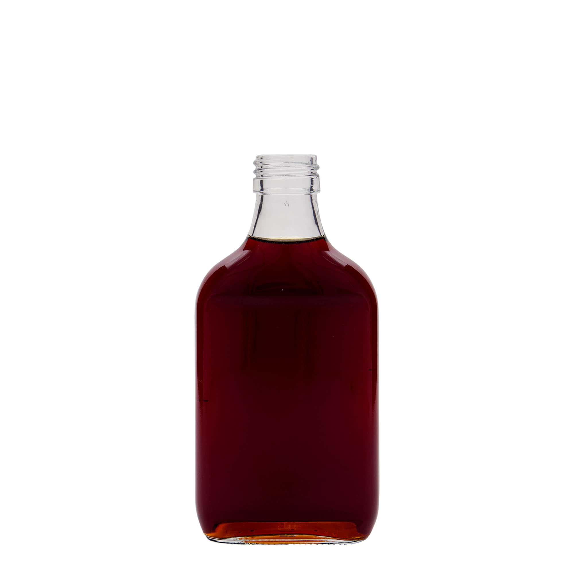 200 ml kabatas pudele, taisnstūrveida, stikls, atvere: PP 28