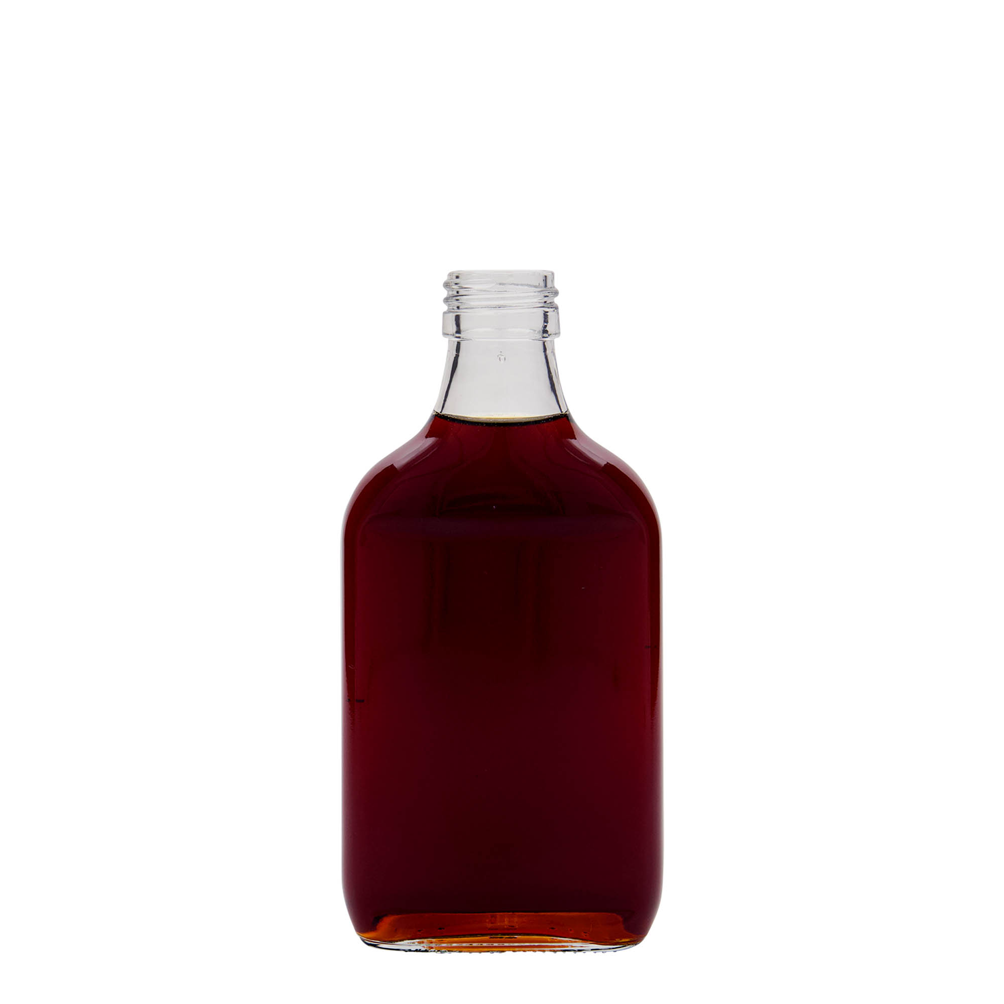 200 ml kabatas pudele, taisnstūrveida, stikls, atvere: PP 28 200 ml kabatas pudele, taisnstūrveida, stikls, atvere: PP 28