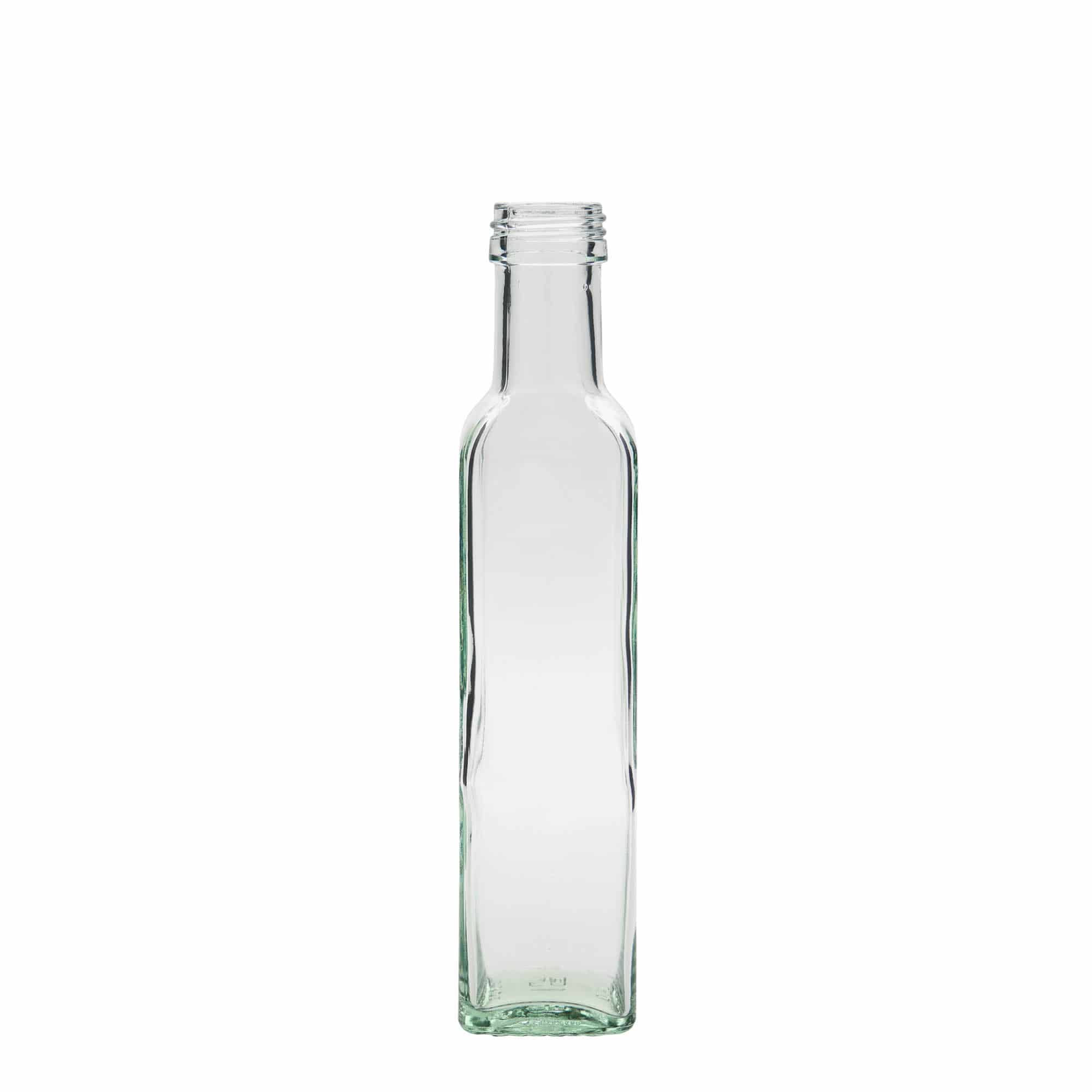 250 ml stikla pudele 'Marasca', kvadrātiska, atvere: PP 31,5