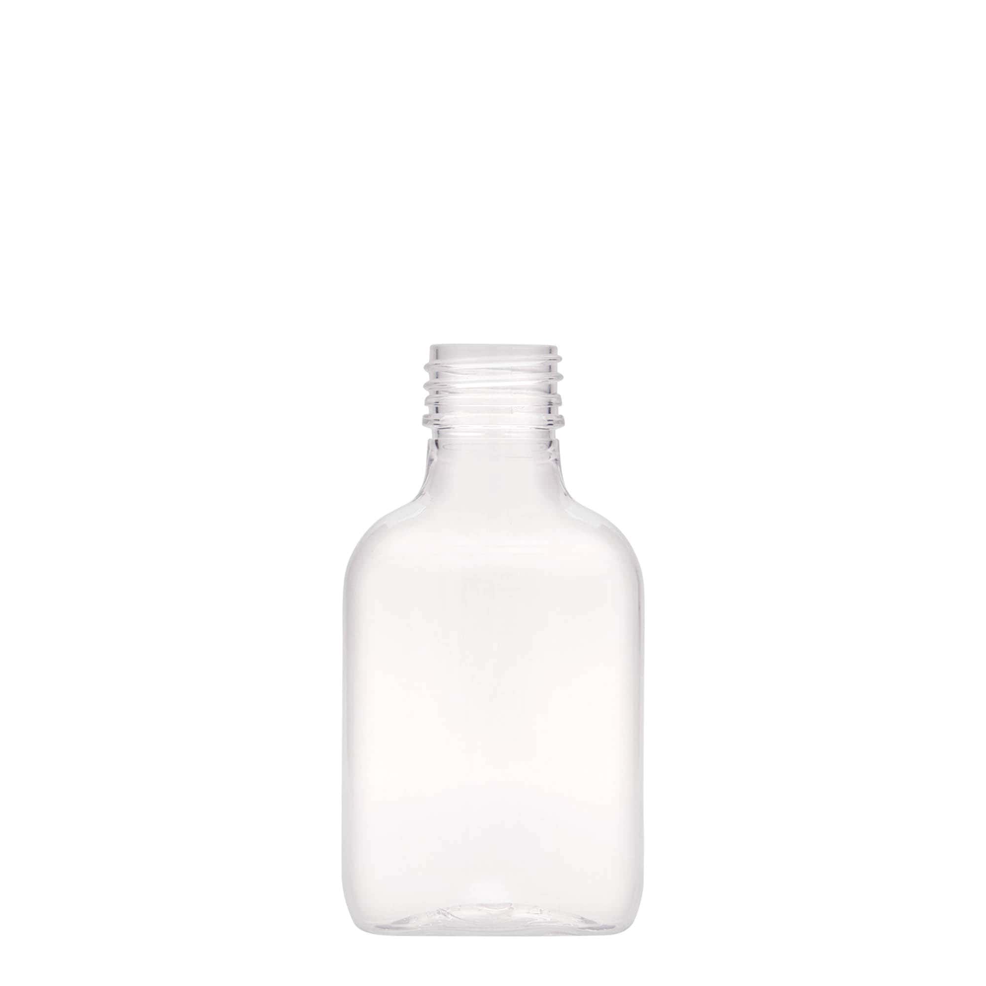 100 ml kabatas pudele, ovāla, PET plastmasa, atvere: PP 28
