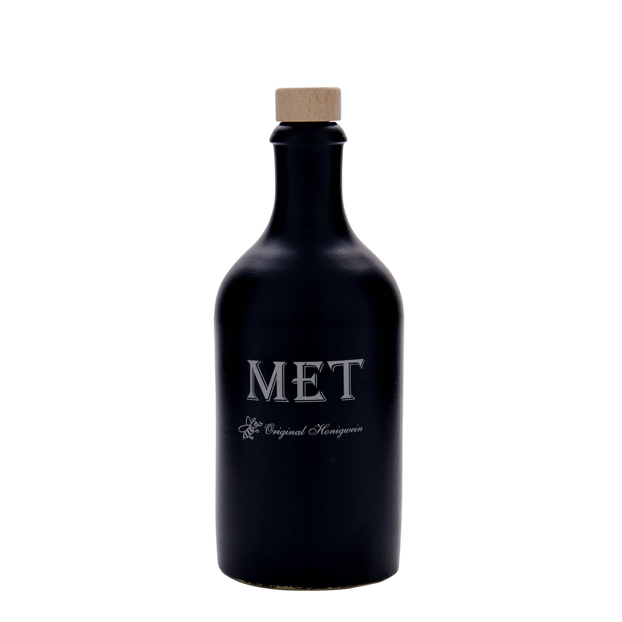 500 ml māla krūze, motīvs: medus, māla trauks, melna, atvere: korķis